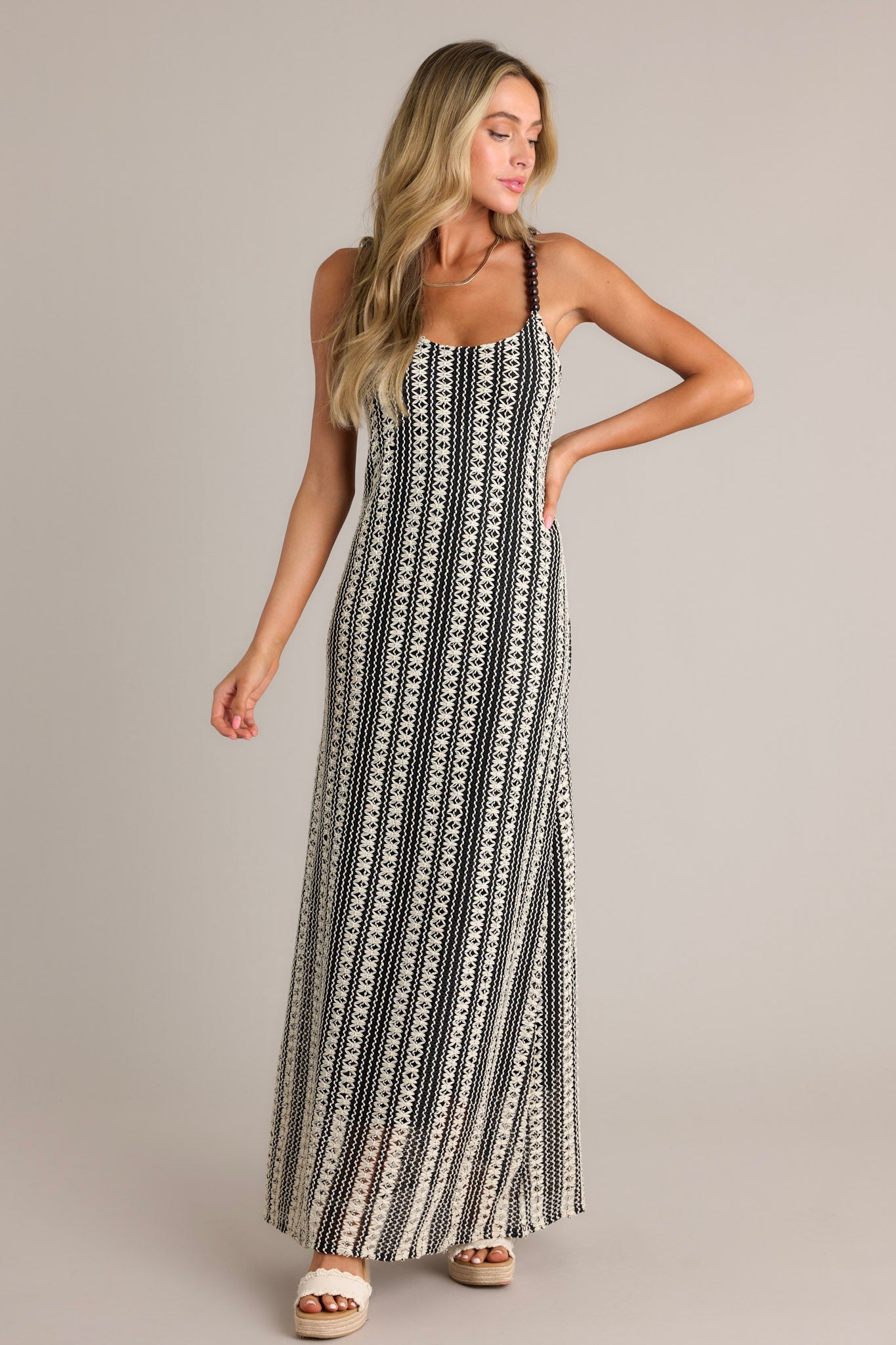 Regal Rhapsody 100% Cotton Black Stripe Knit Maxi Dress Regal Rhapsody 100% Cotton Black Stripe Knit Maxi Dress