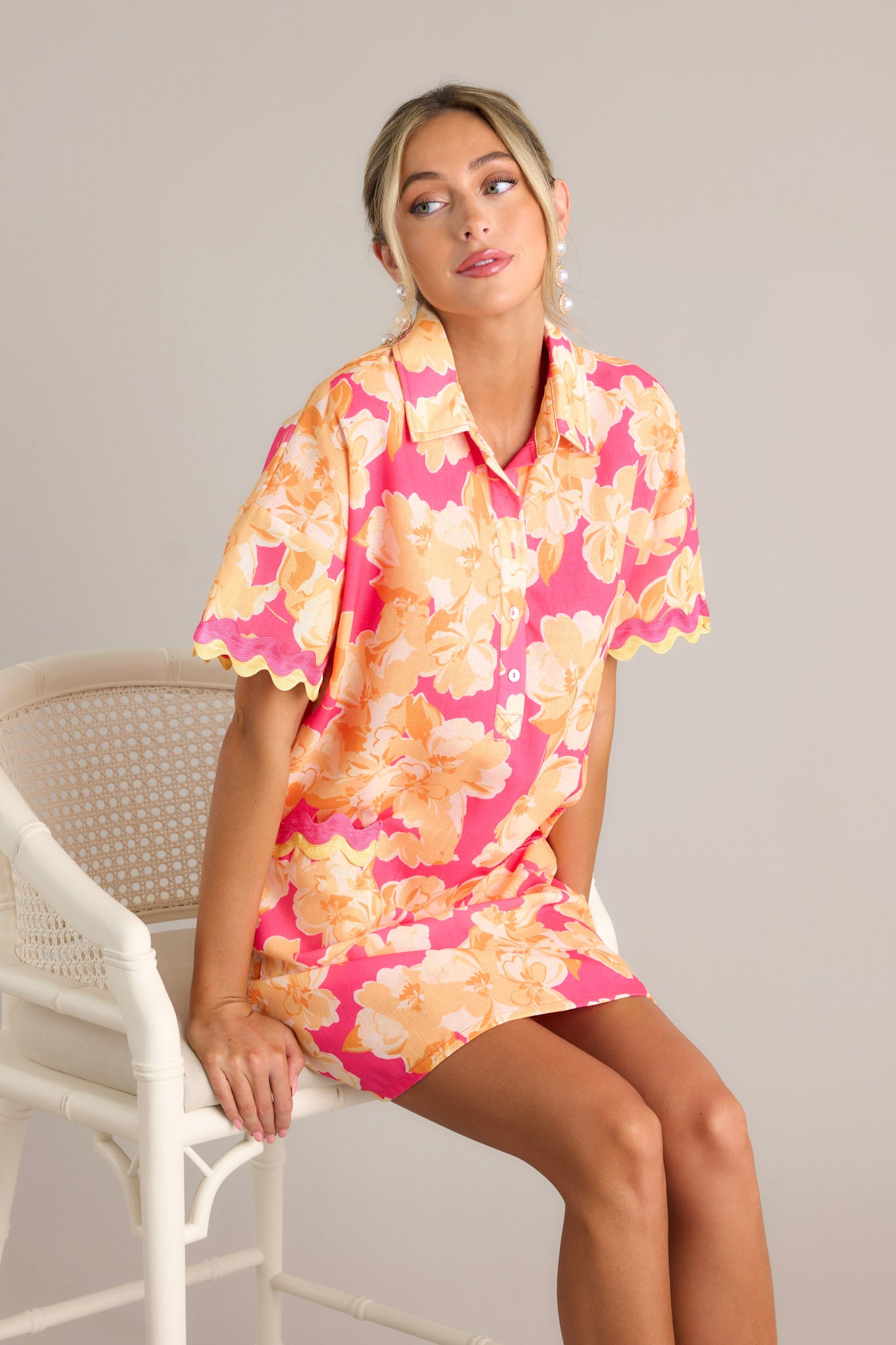 Pink Multi Floral Mini Shirt Dress - All Dresses Pink Multi Floral Mini Shirt Dress - All Dresses