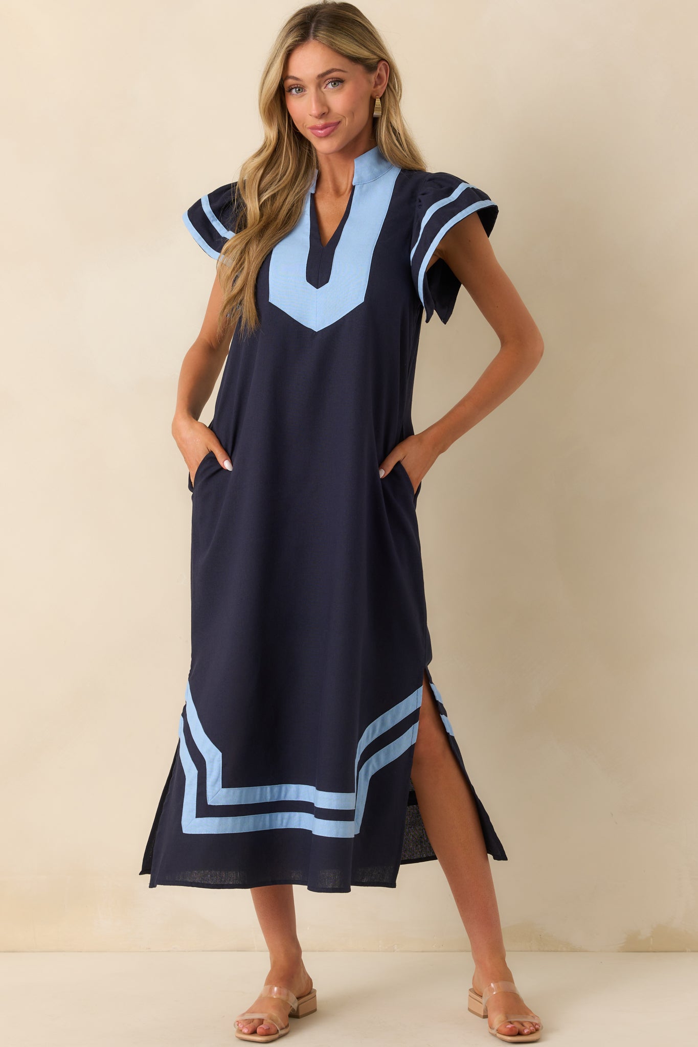 As Good As It Gets Navy Linen Cotton Blend Kaftan Maxi Dress As Good As It Gets Navy Linen Cotton Blend Kaftan Maxi Dress