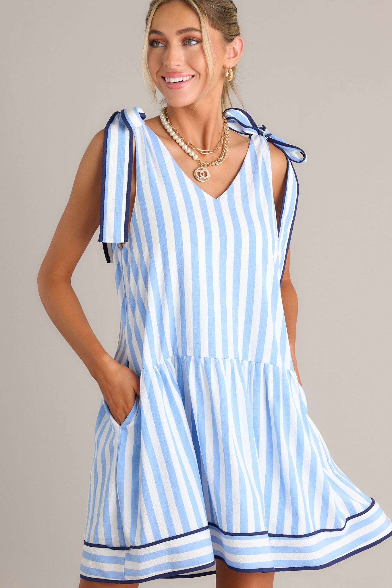 Blue Stripe Mini Dress - All Dresses | Red Dress Blue Stripe Mini Dress - All Dresses | Red Dress