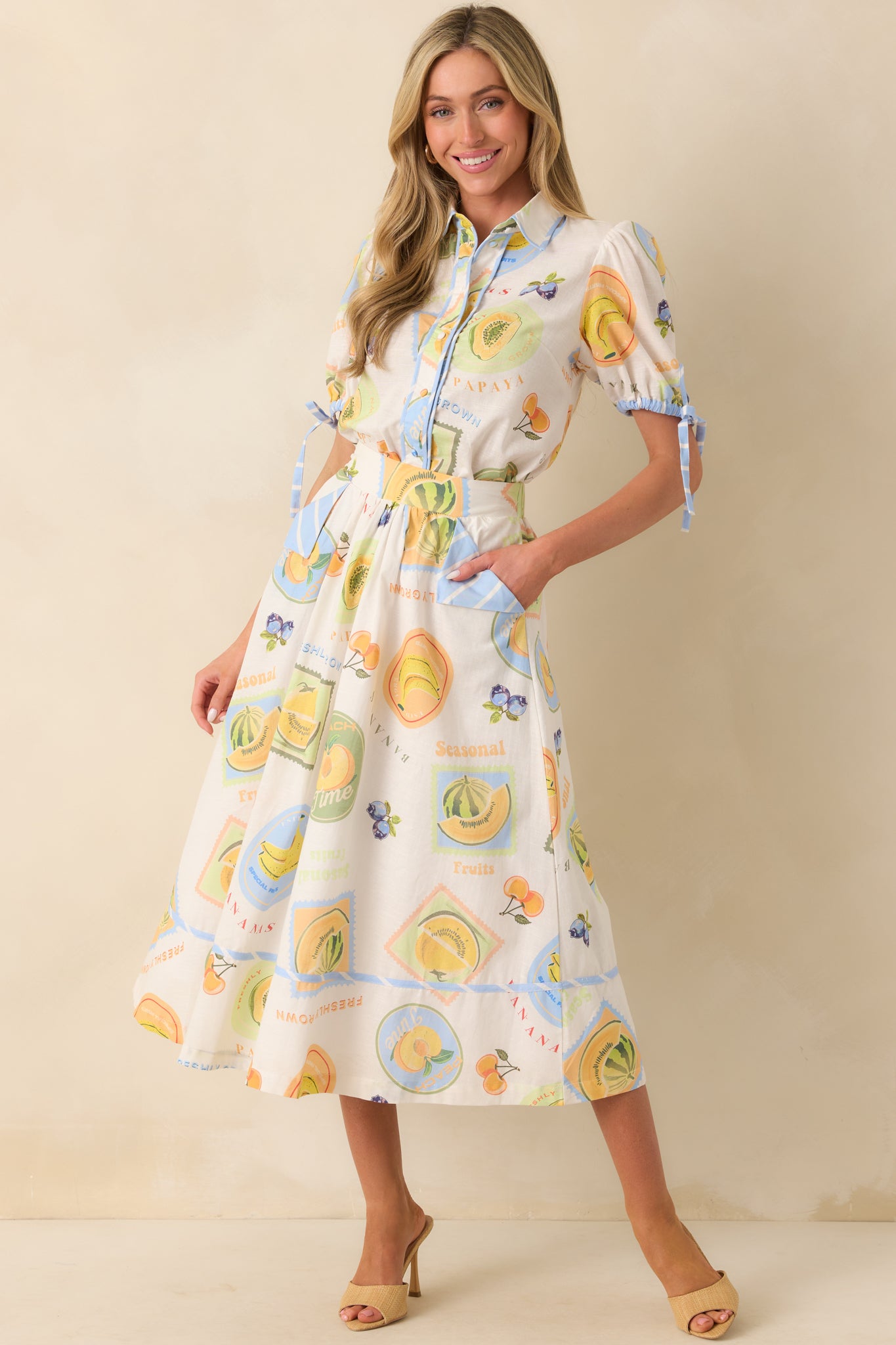 Prosperina Annie Multi Print Cotton Apron Midi Skirt