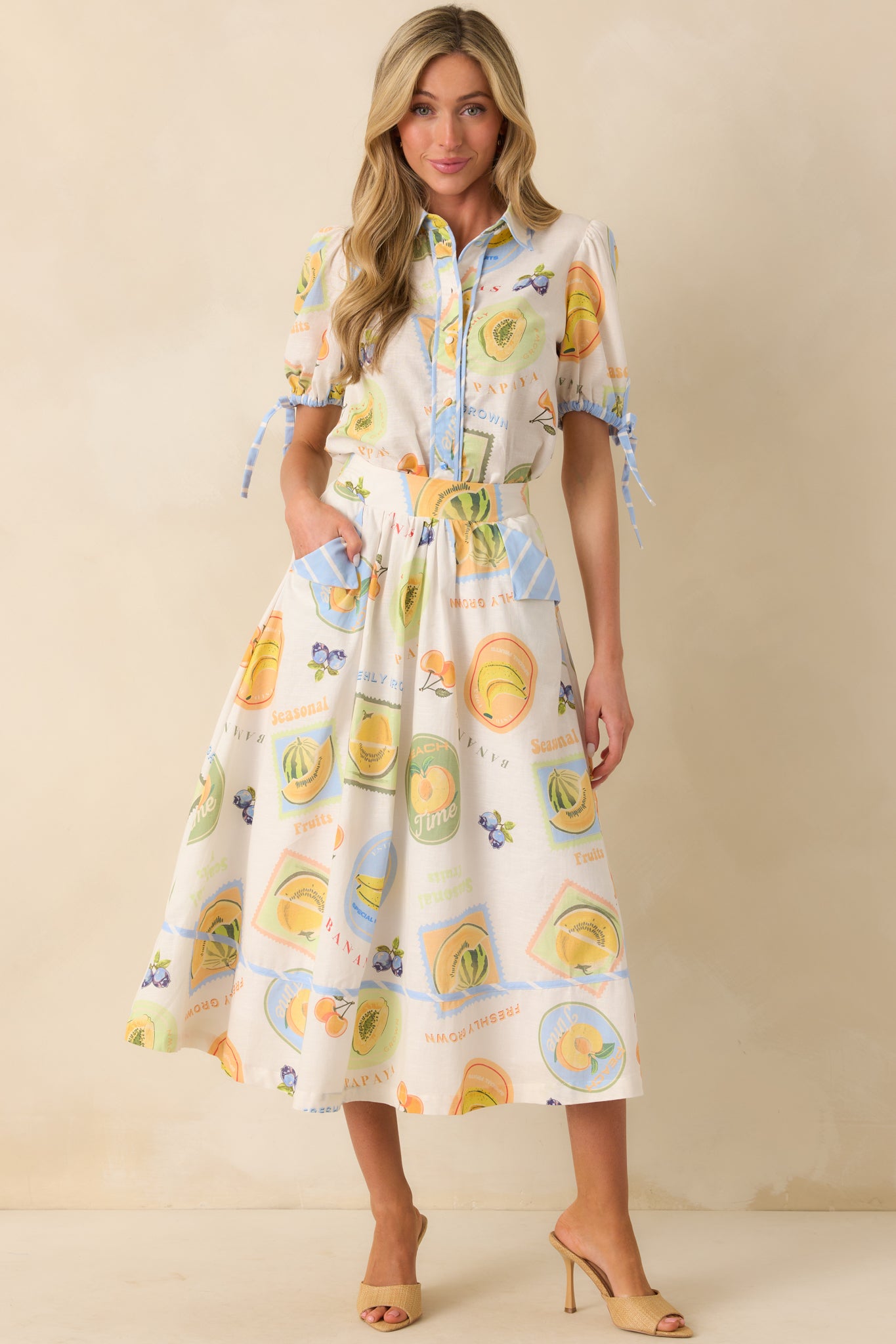 Prosperina Annie Multi Print Cotton Apron Midi Skirt