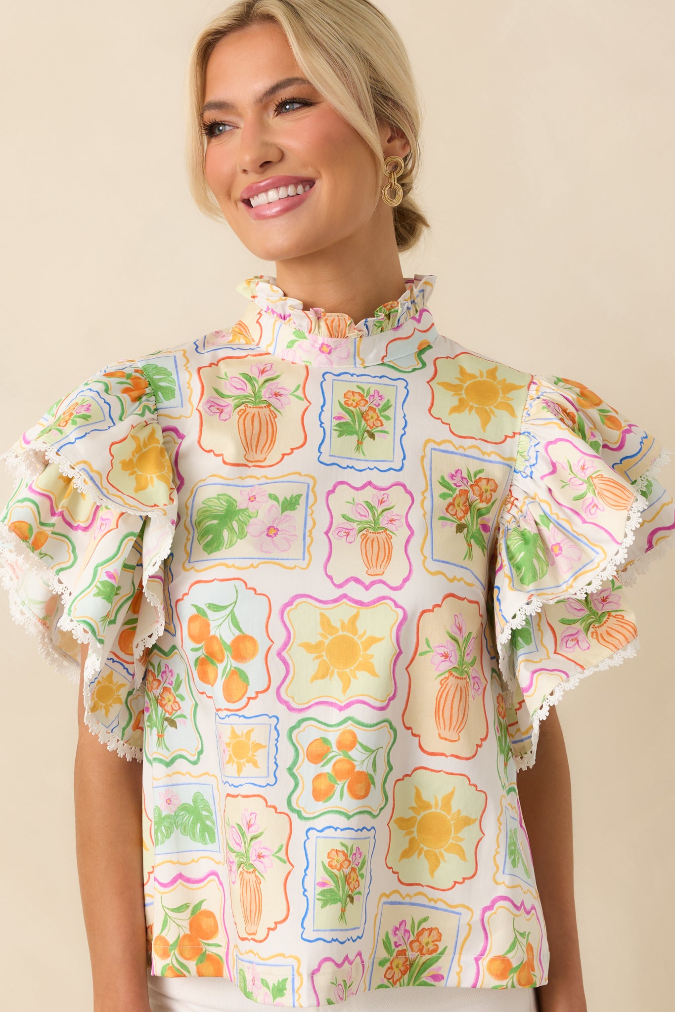 Prosperina Blair Multi Print Cotton Ruffle Top