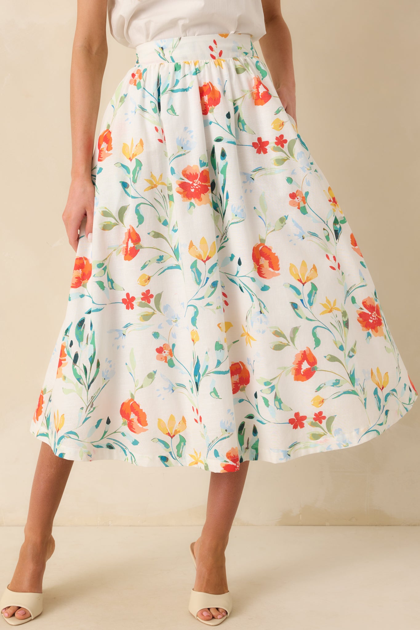 Detail of the high-rise waistband showing the fabric’s structure and stitching.