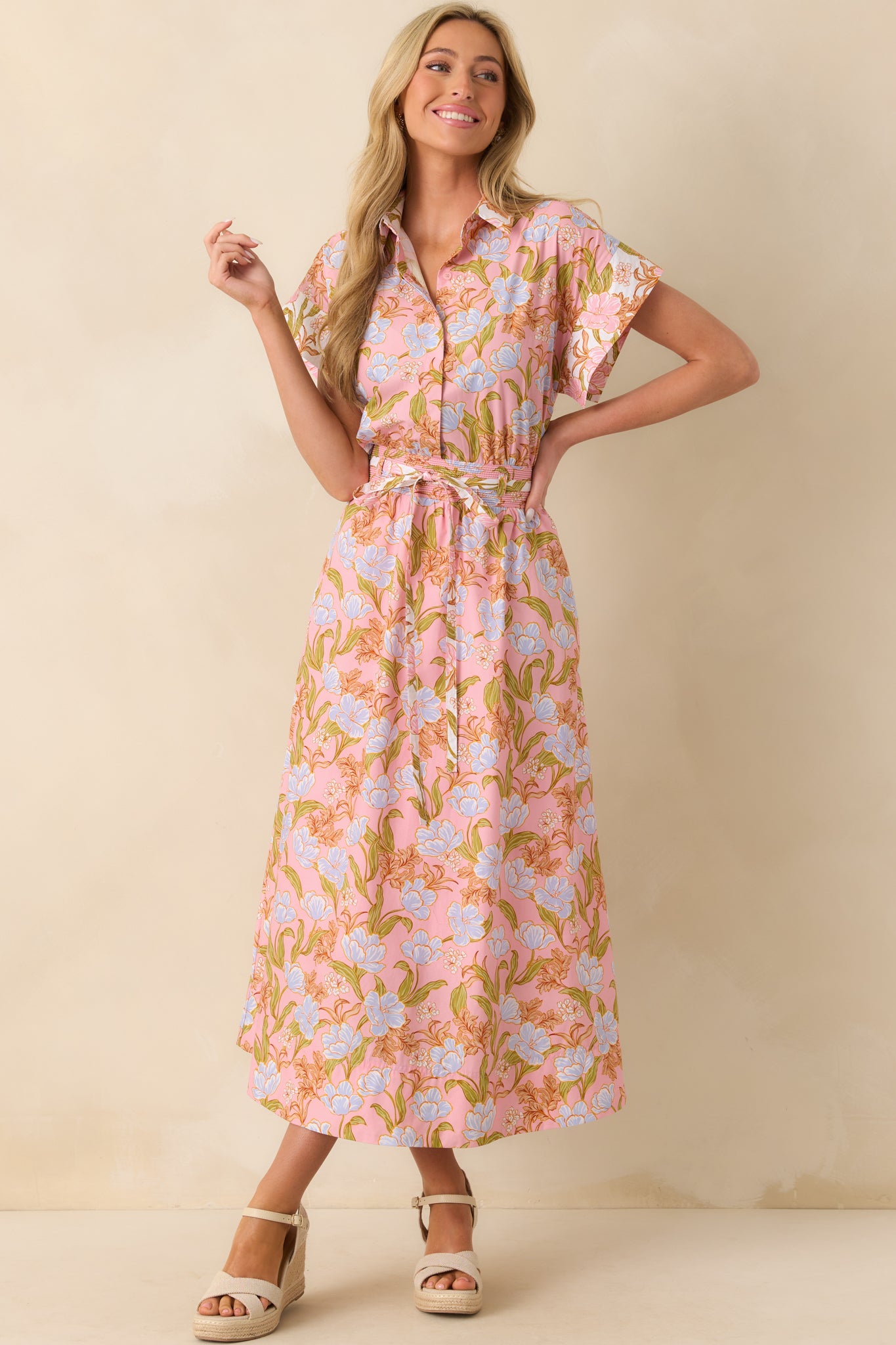 Pink Coral Floral Print Maxi Dress - Shirt Dresses | Red Dress Pink Coral Floral Print Maxi Dress - Shirt Dresses | Red Dress