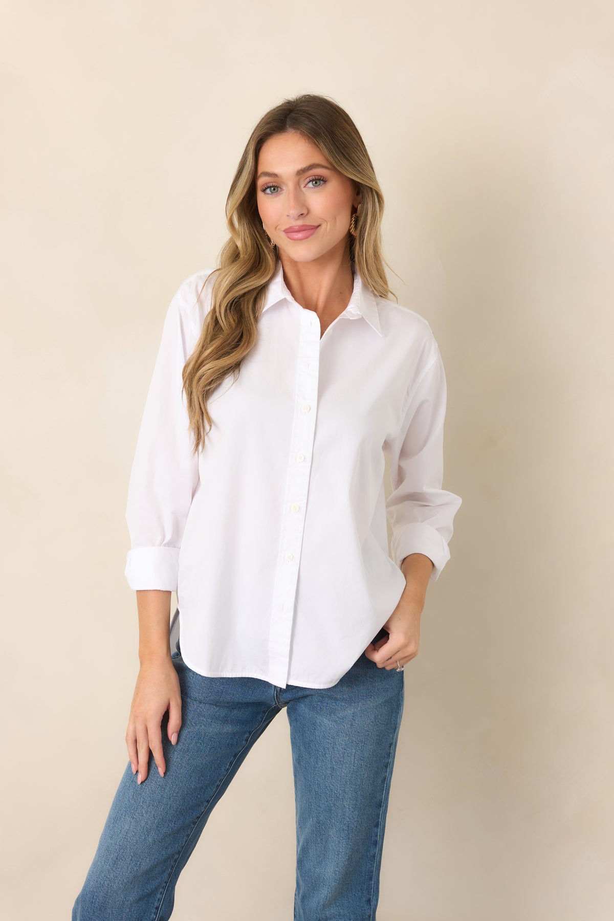SPANX® White Cotton Poplin Oversized Button-Up Shirt