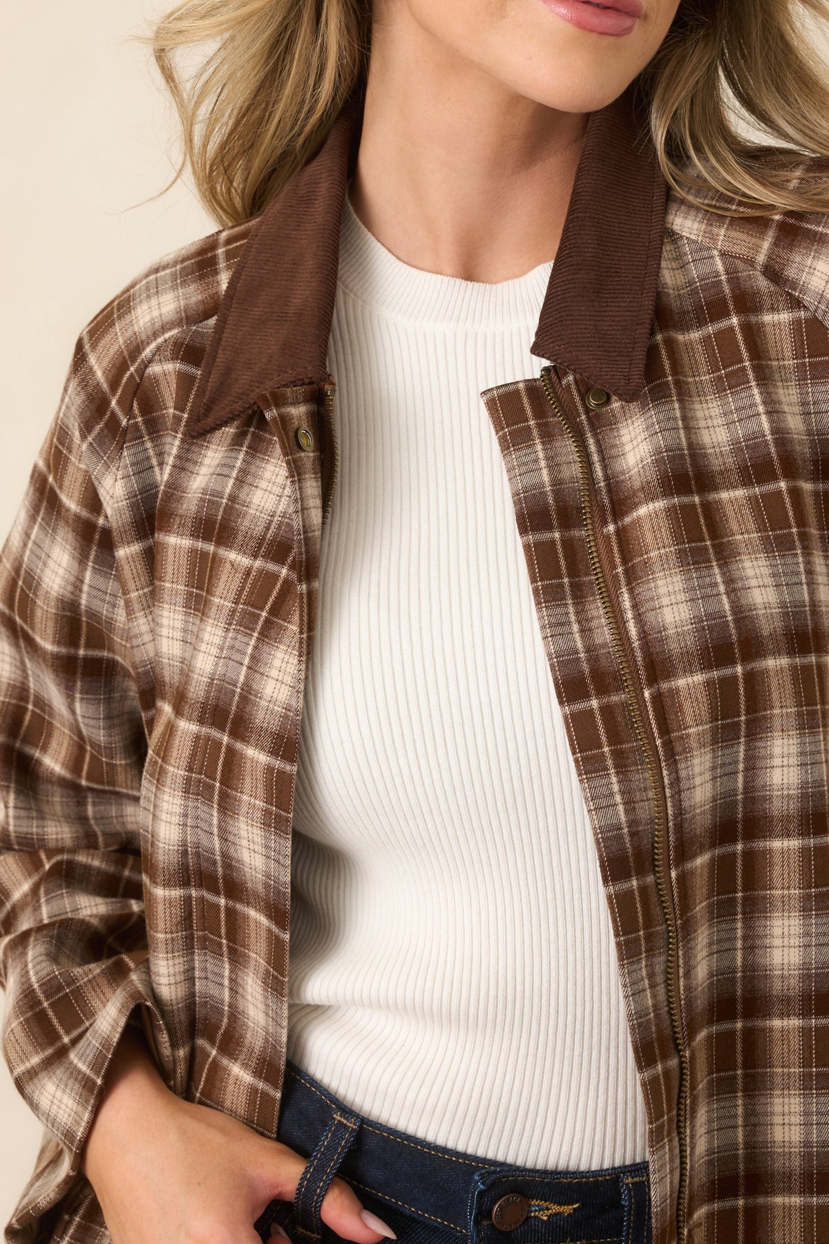 Winding Roads Brown Plaid Zip Up Jacket