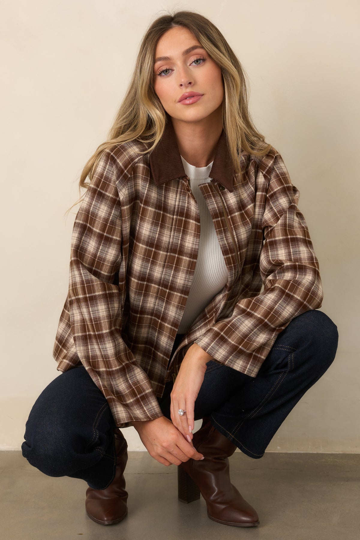Winding Roads Brown Plaid Zip Up Jacket