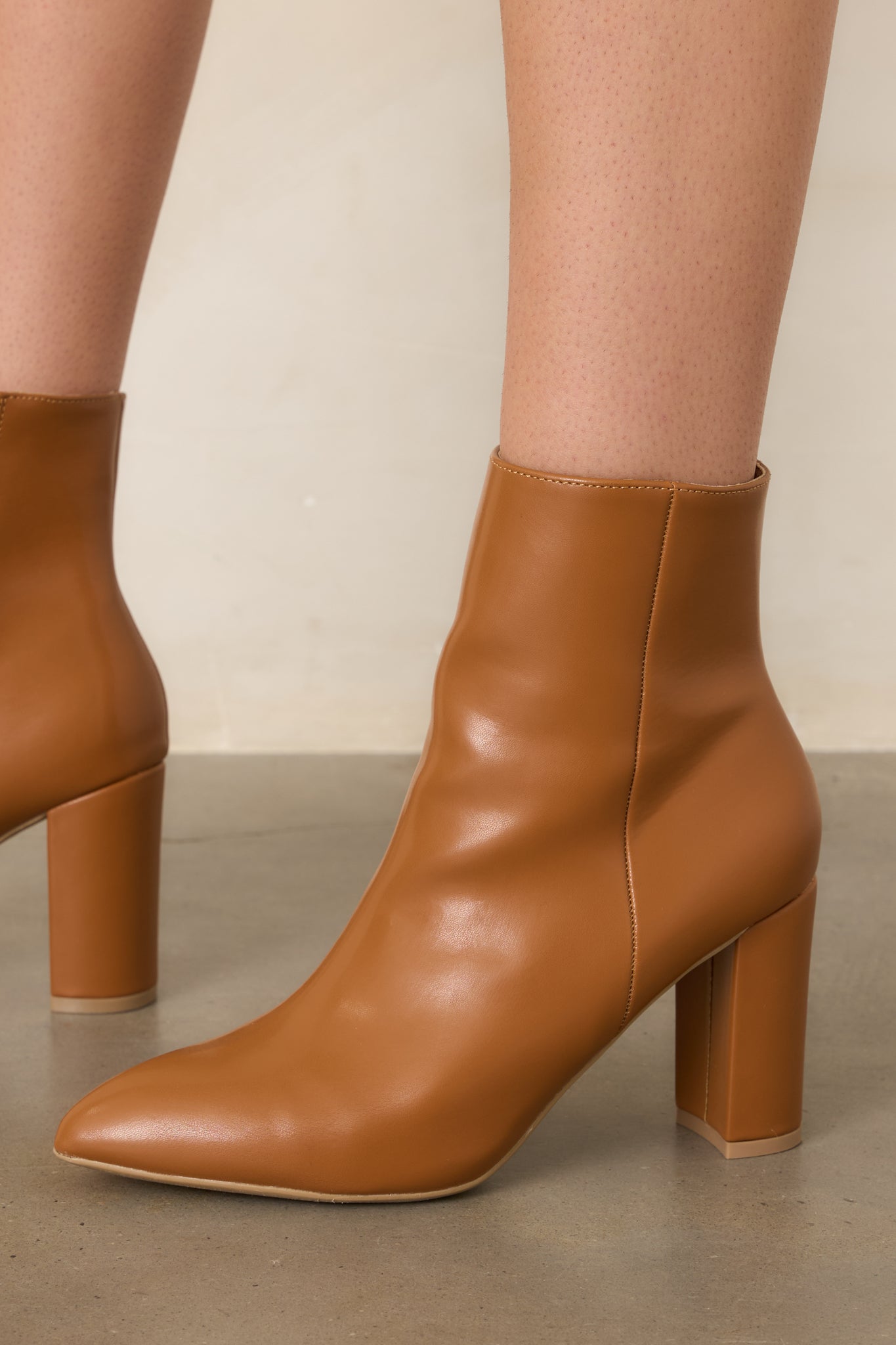 Women's From Here On Caramel Brown Faux Leather Block Heel Ankle Boots | Size: 7.5
