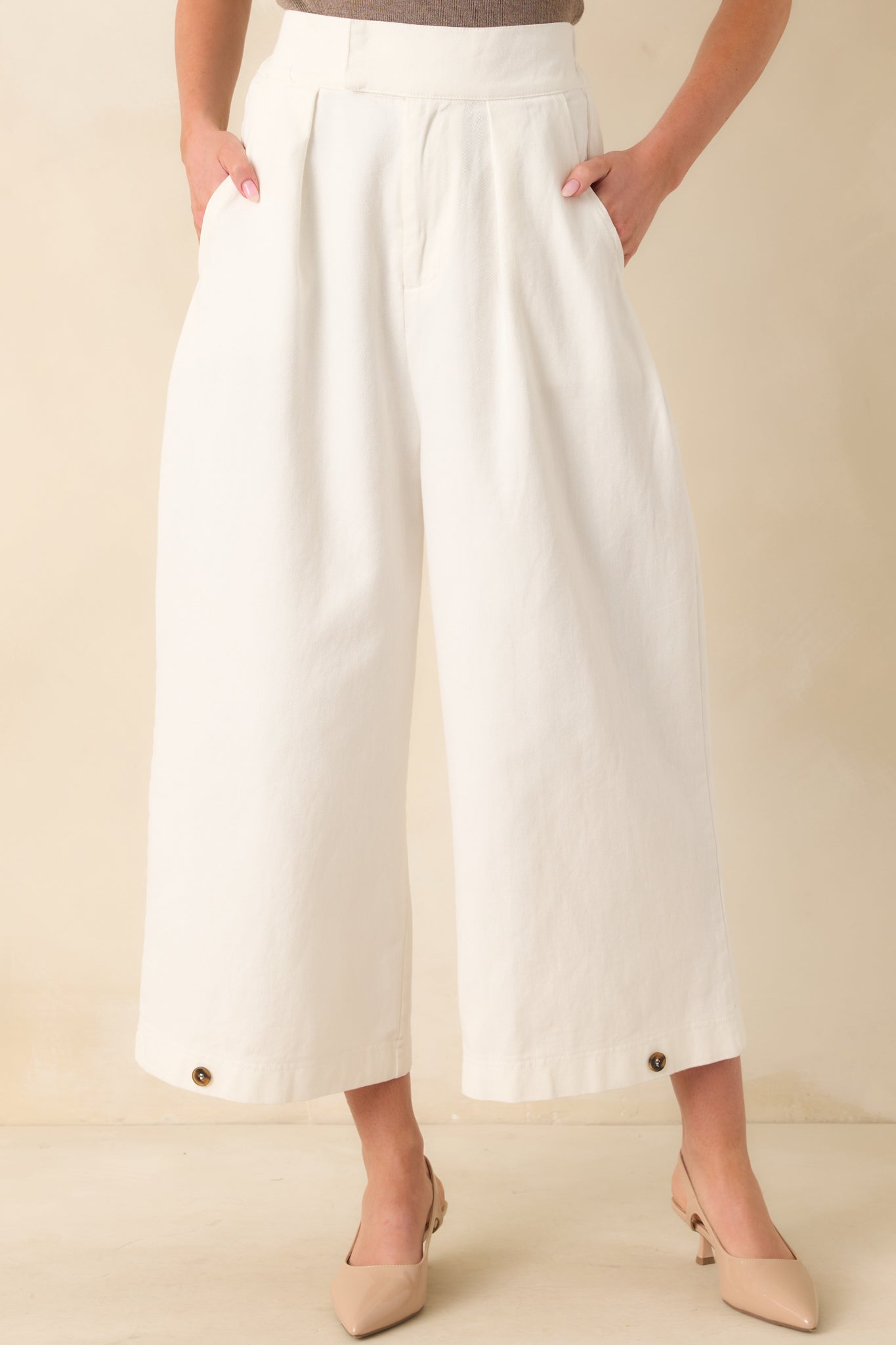Wide Leg 100% Cotton Ivory Pants - All Bottoms | Red Dress Wide Leg 100% Cotton Ivory Pants - All Bottoms | Red Dress