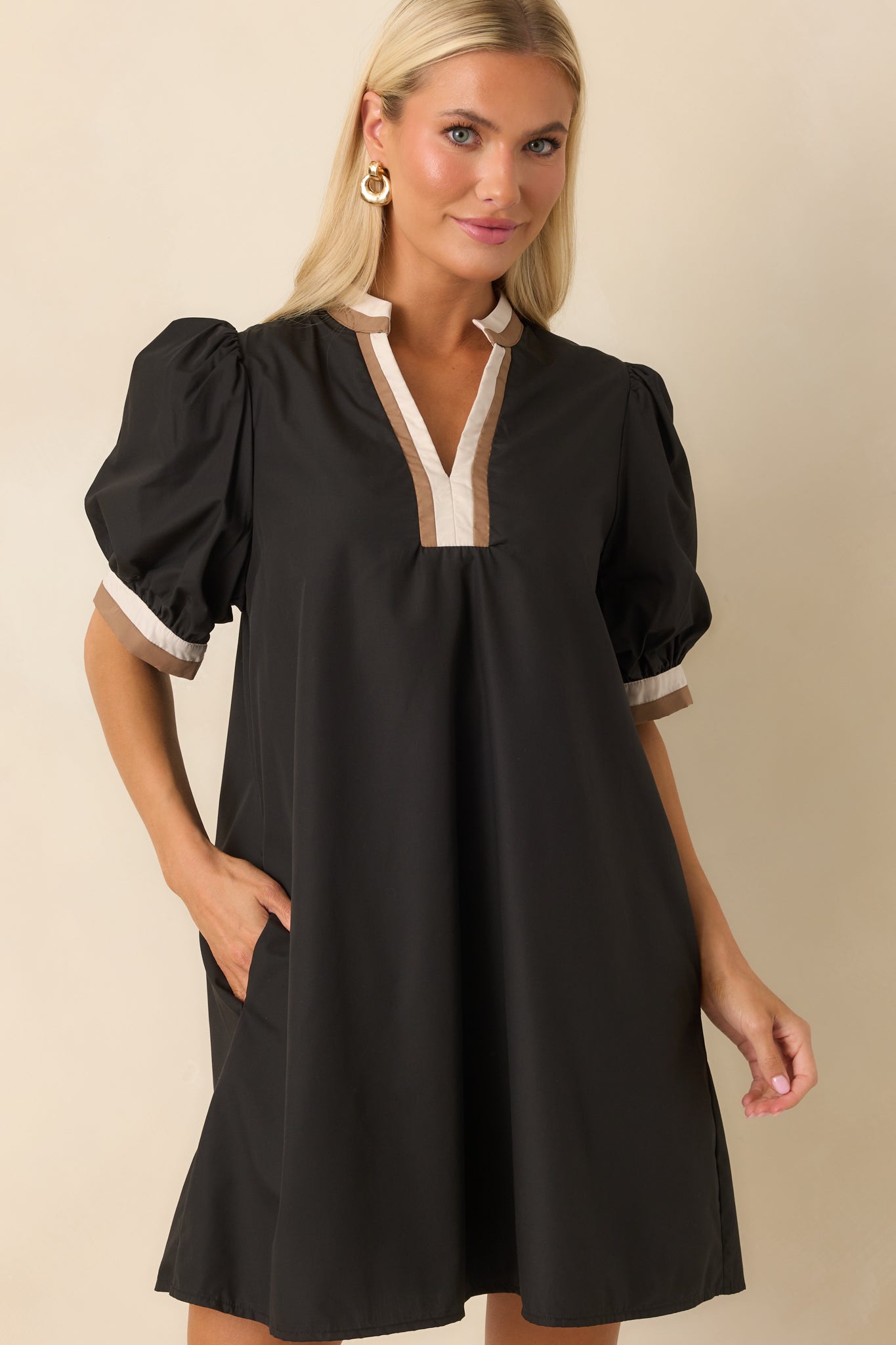 Chose The Day Black Cotton Contrast Trim Puff Sleeve Mini Dress Chose The Day Black Cotton Contrast Trim Puff Sleeve Mini Dress