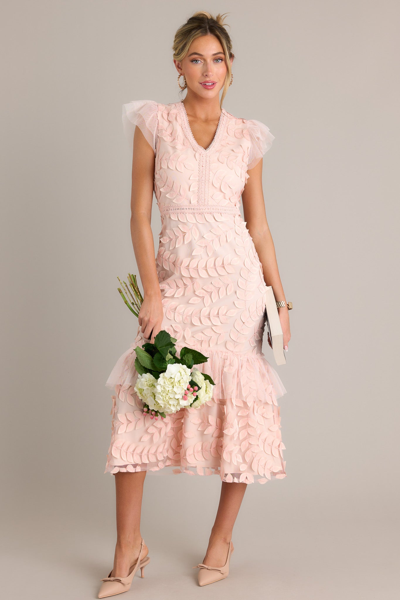 Light Pink Floral Embroidered Midi Dress - All Dresses | Red Dress Light Pink Floral Embroidered Midi Dress - All Dresses | Red Dress