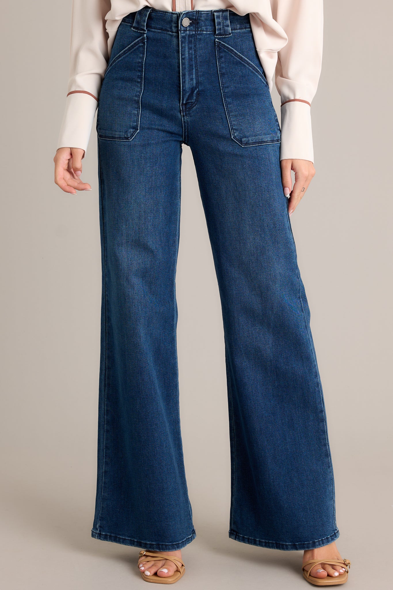 Dark Wash Tie-Ankle Wide Leg Denim Jeans