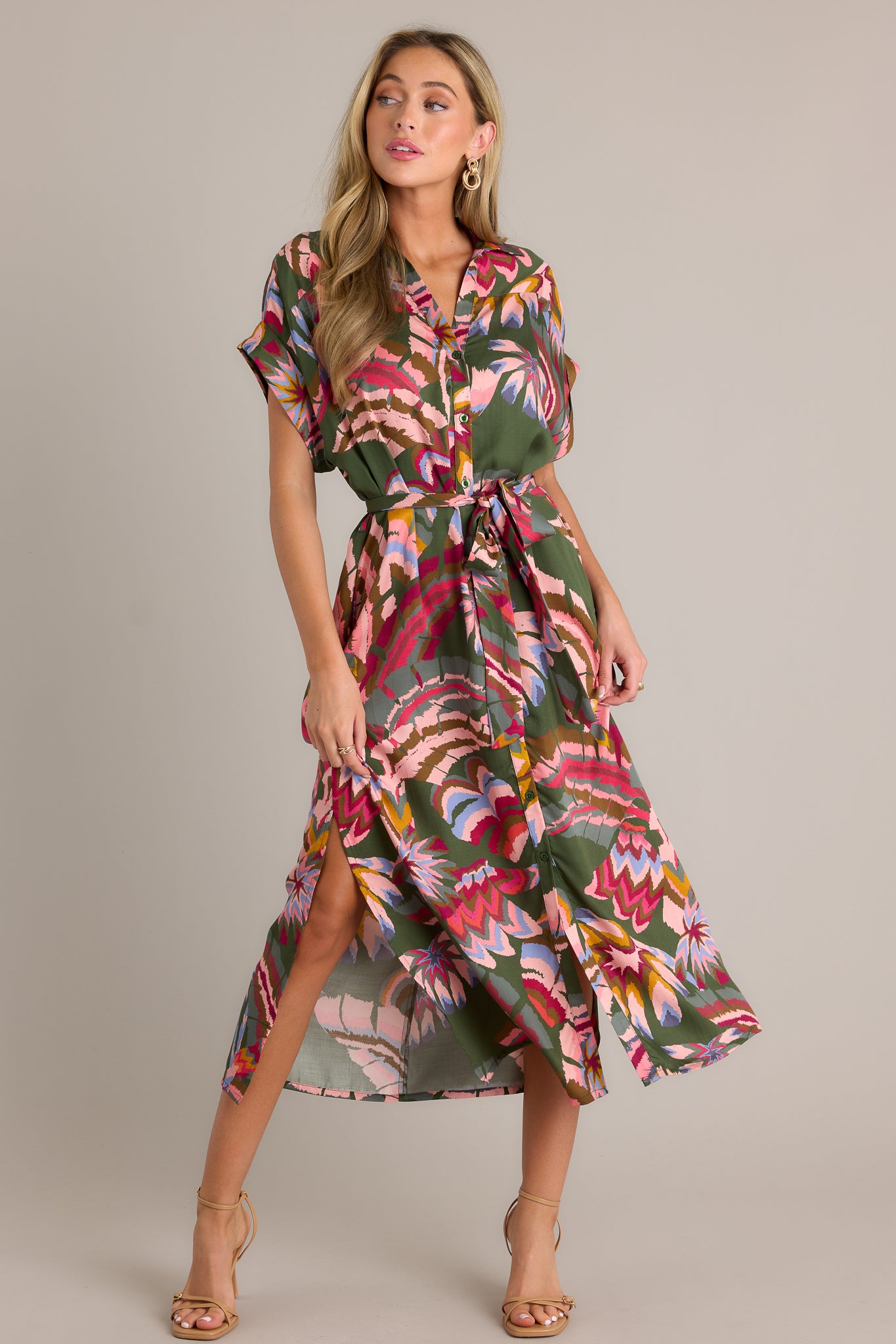 Green Multi Print Midi Dress - All Dresses | Red Dress Green Multi Print Midi Dress - All Dresses | Red Dress