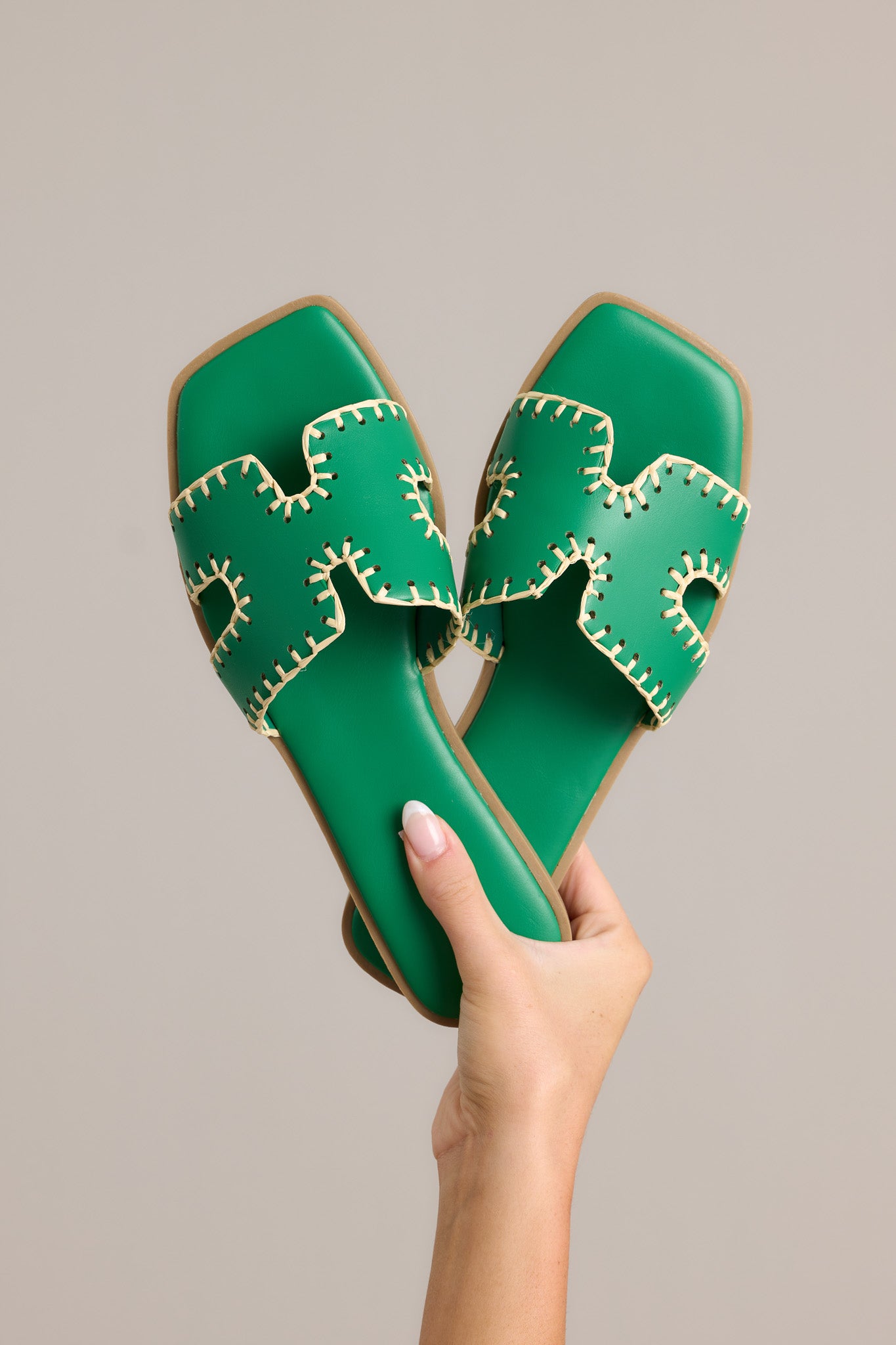 Kelly Green Cutout Flat Sandals - All Sandals | Red Dress Kelly Green Cutout Flat Sandals - All Sandals | Red Dress