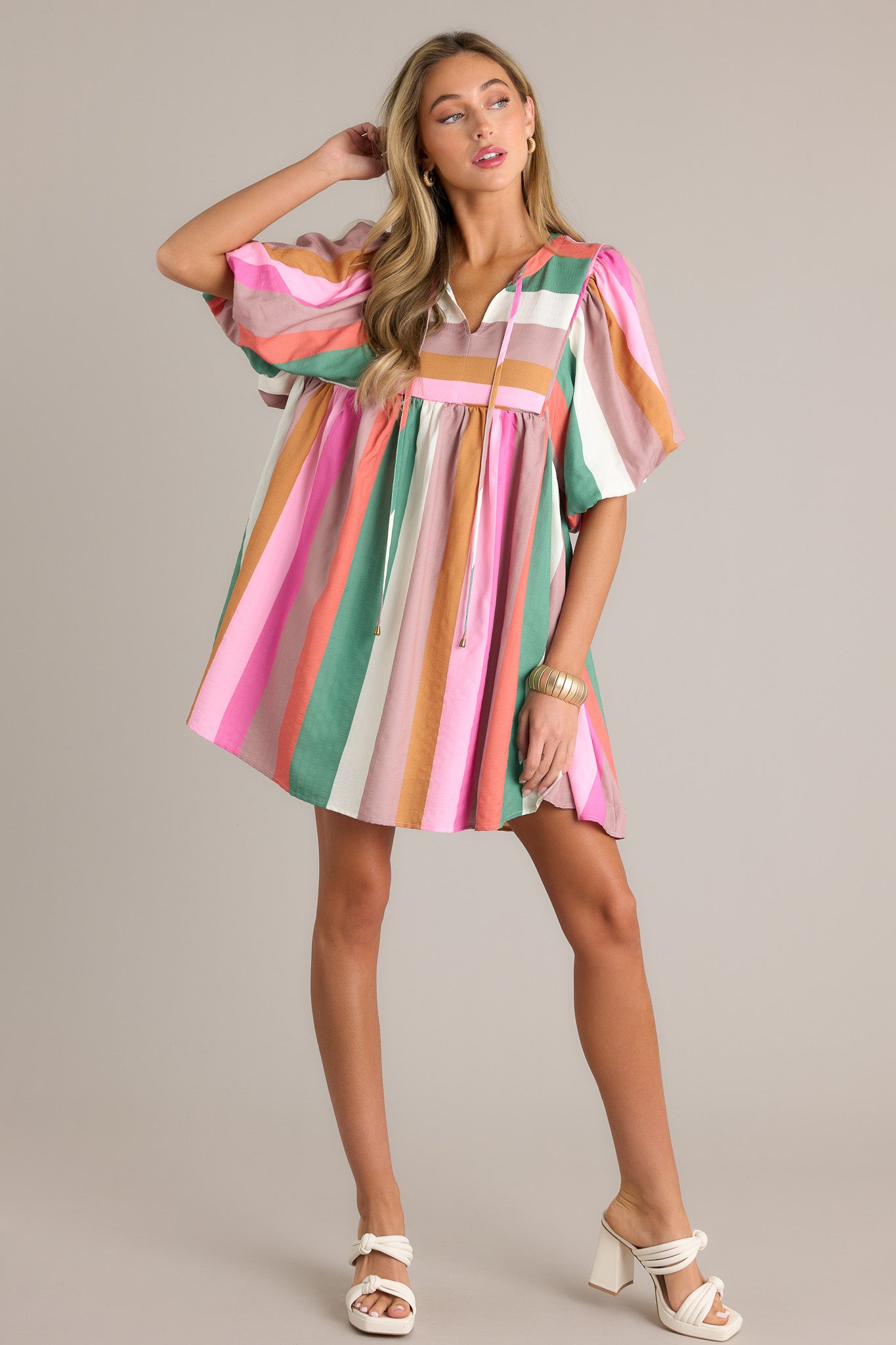 Green Multi Stripe Mini Dress - All Dresses | Red Dress Green Multi Stripe Mini Dress - All Dresses | Red Dress