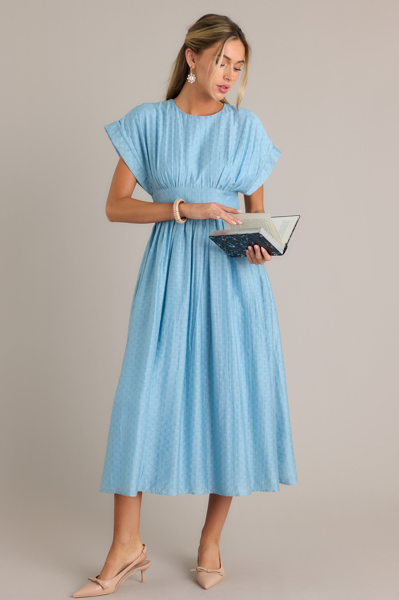 The Best Option Light Blue Jacquard Midi Dress The Best Option Light Blue Jacquard Midi Dress