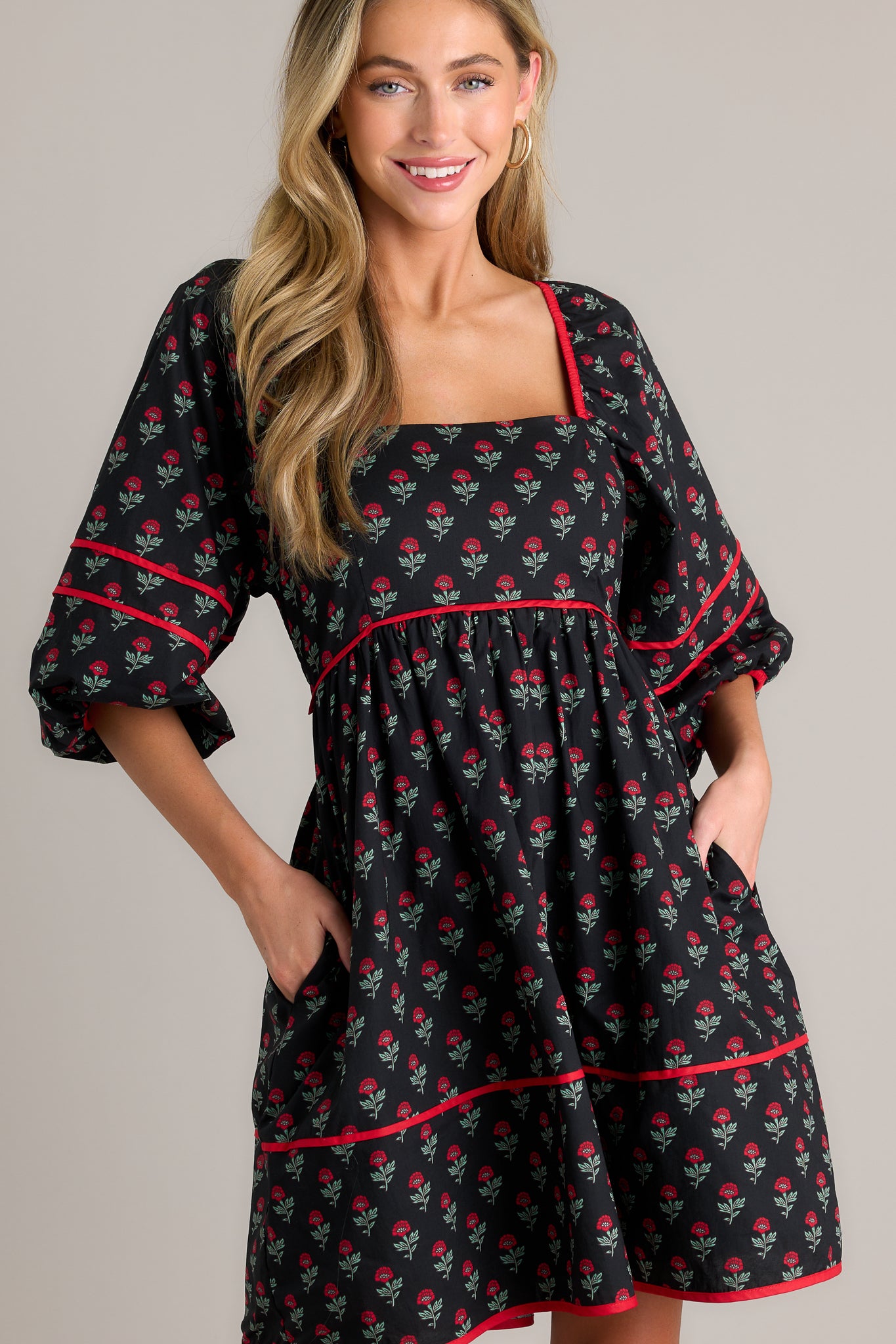 100% Cotton Black Floral Mini Dress - All Dresses | Red Dress 100% Cotton Black Floral Mini Dress - All Dresses | Red Dress