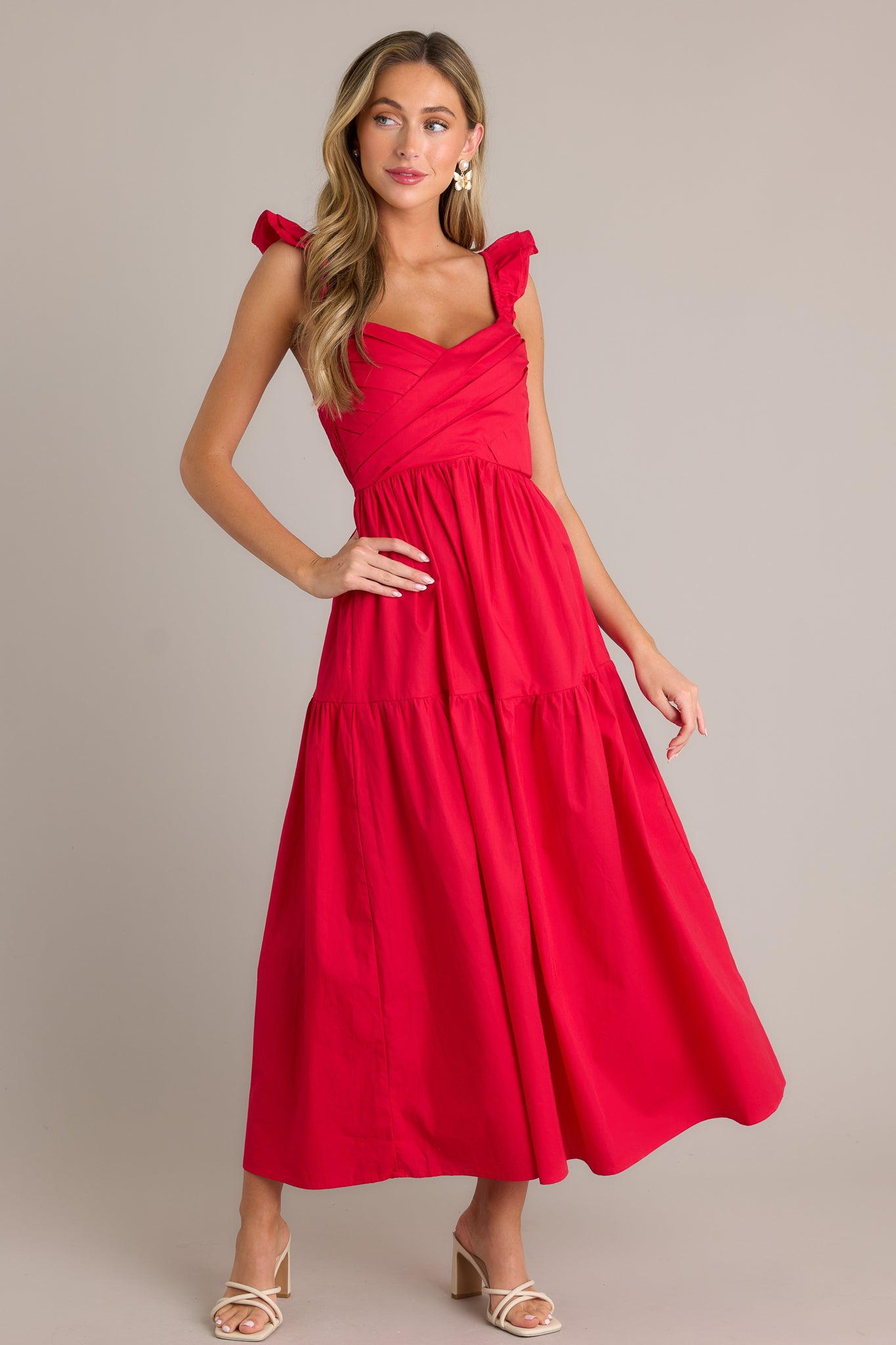 Red Tiered Midi Dress - All Dresses | Red Dress Red Tiered Midi Dress - All Dresses | Red Dress