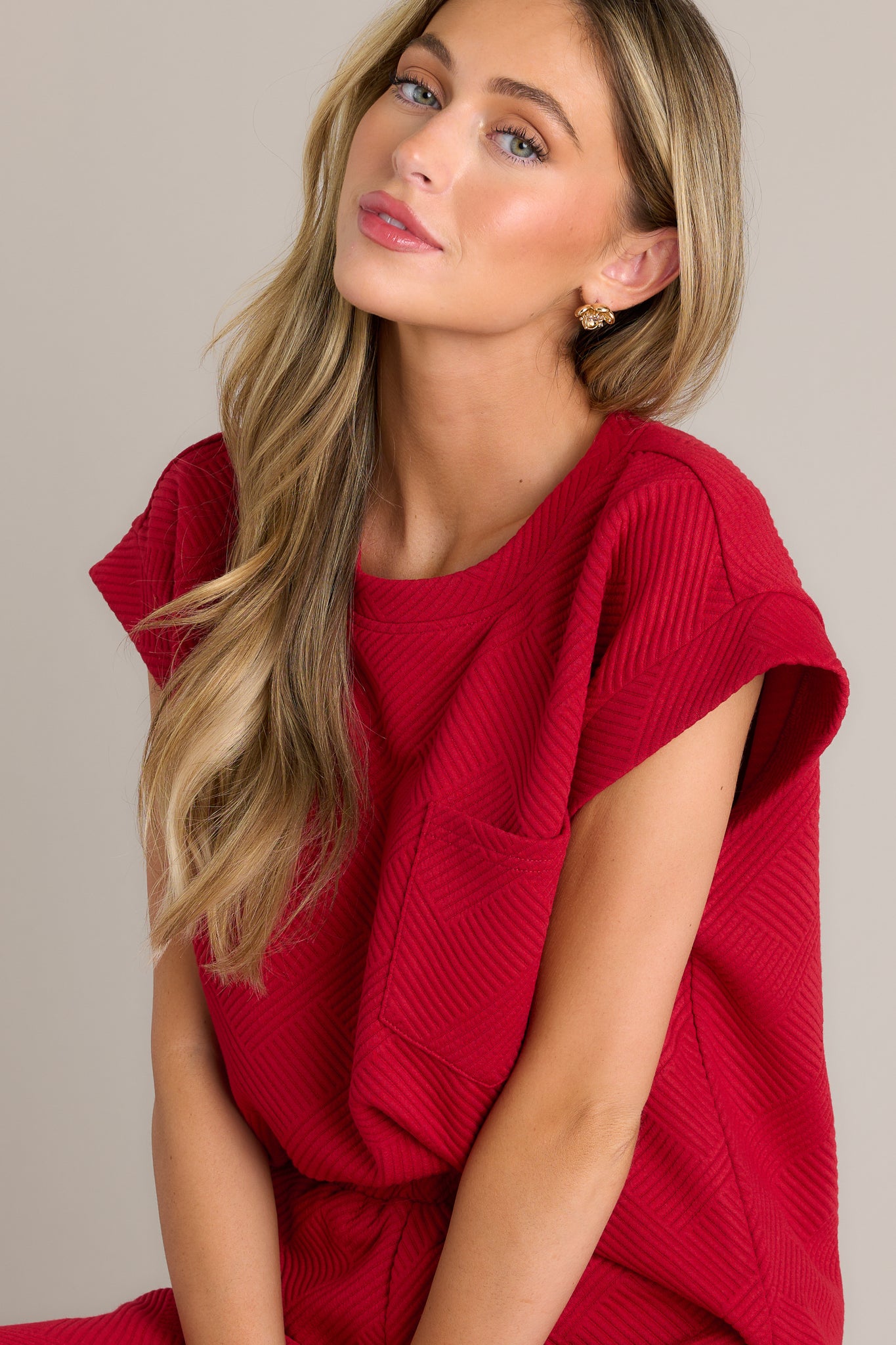 Scarlet Red Textured Short Sleeve Top - All Tops | Red Dress Scarlet Red Textured Short Sleeve Top - All Tops | Red Dress
