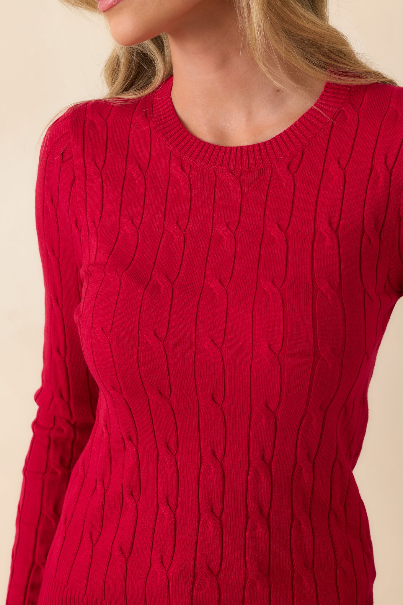 Softly Spoken Red Cable Knit Sweater