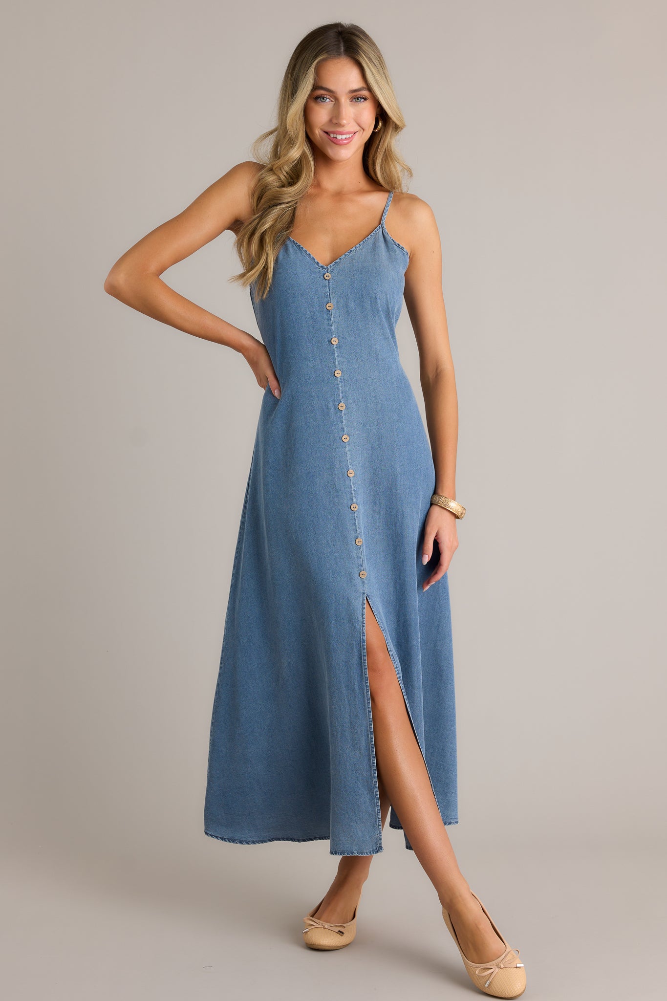denim 24 7 maxi dress Denim Tiered Maxi Dress