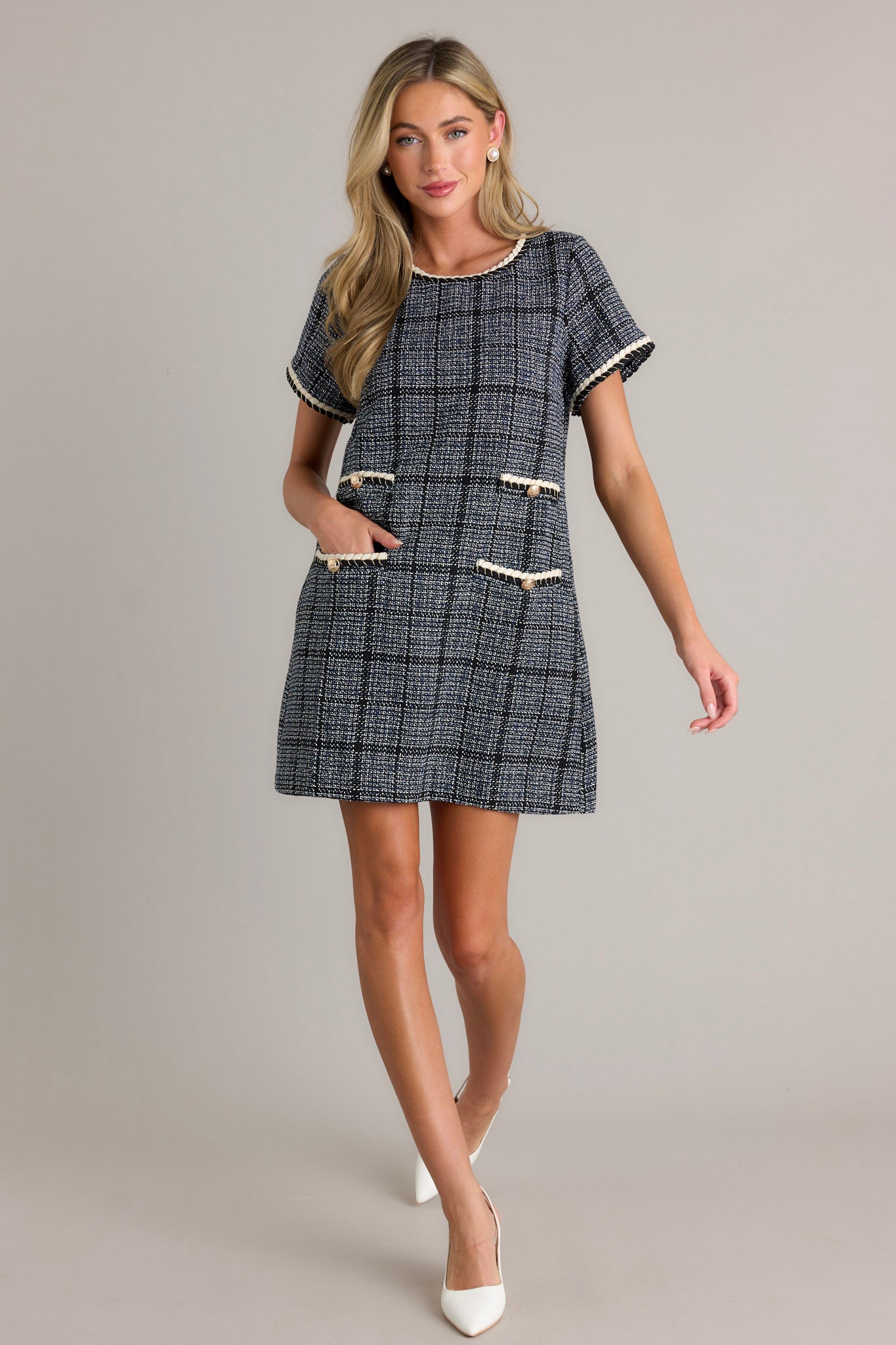 Navy Tweed Mini Dress - All Dresses | Red Dress Navy Tweed Mini Dress - All Dresses | Red Dress