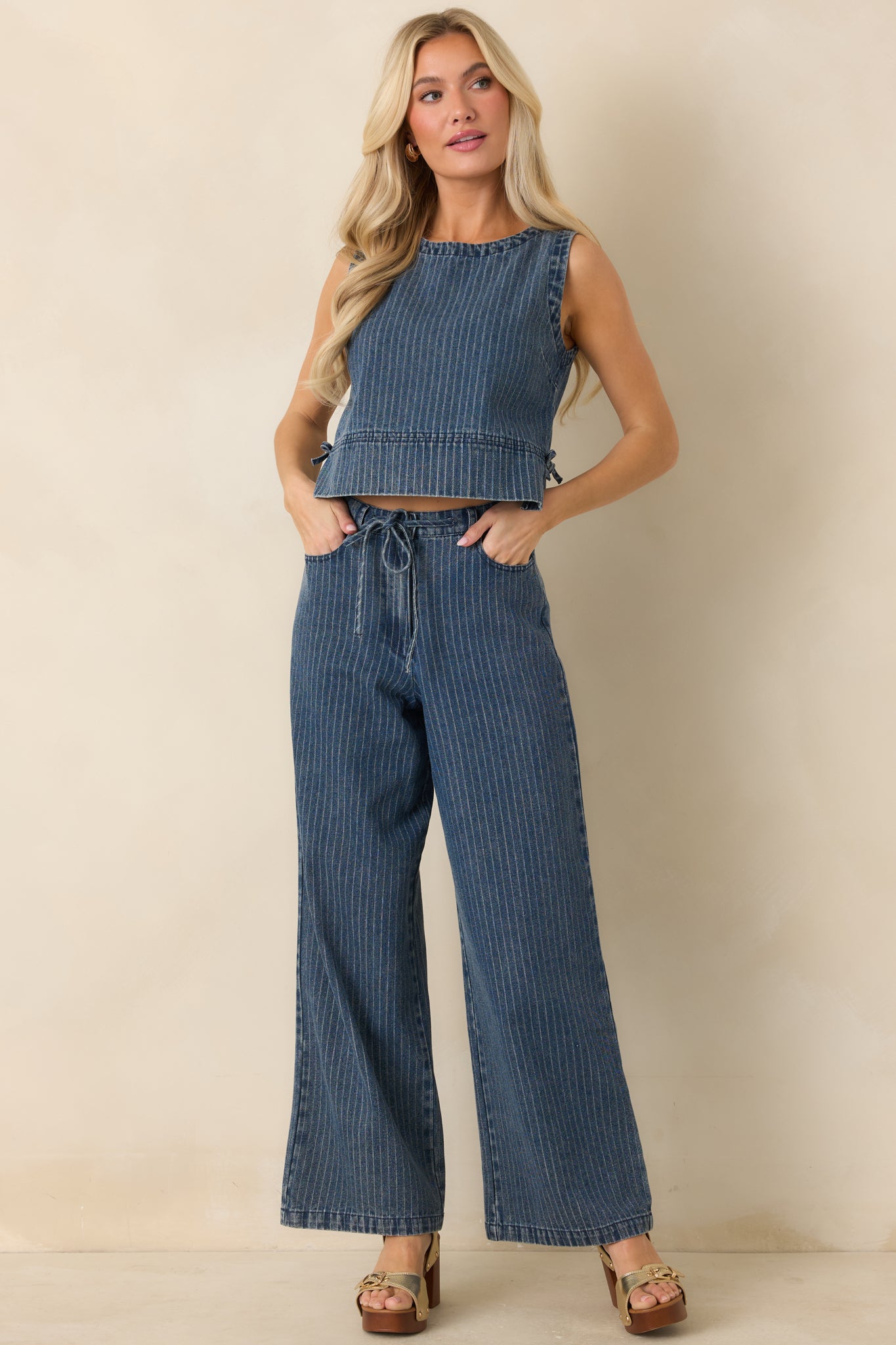 Red Dress | Indigo Stripe Cotton Denim Tank - All Tops Red Dress | Indigo Stripe Cotton Denim Tank - All Tops
