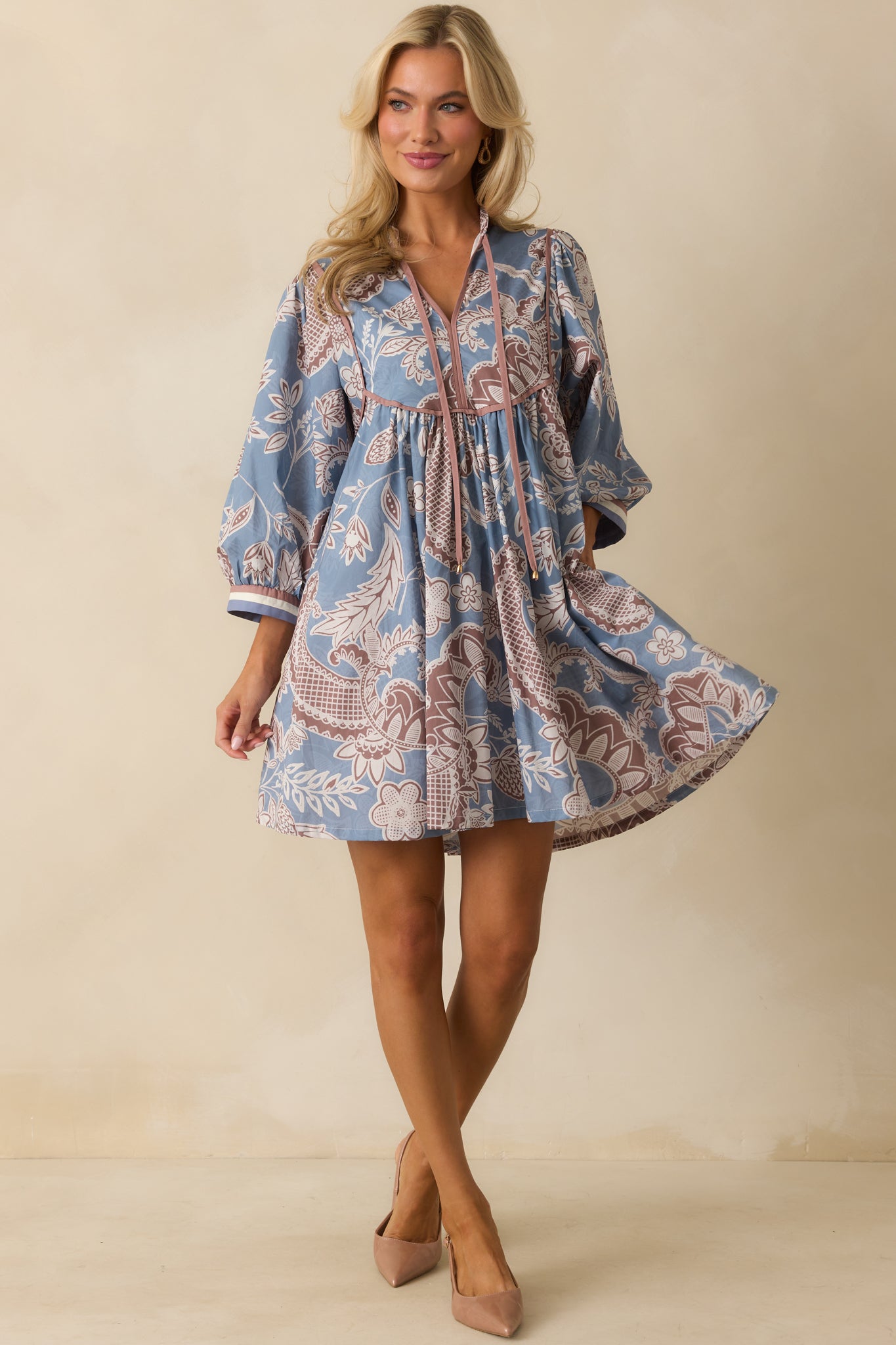 Ash Blue Paisley Floral Print Mini Dress - The Cotton Shop | Red Dress Ash Blue Paisley Floral Print Mini Dress - The Cotton Shop | Red Dress