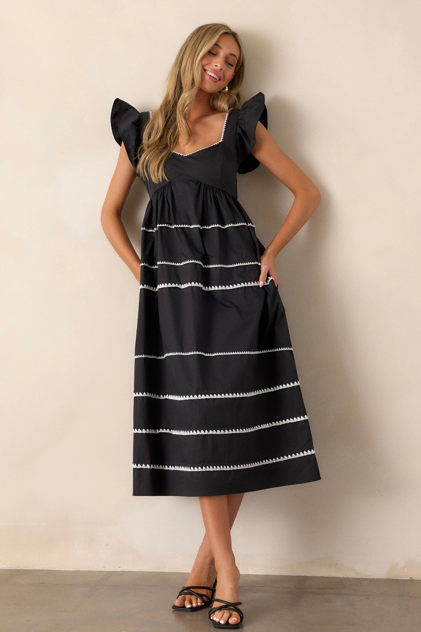 Black Stripe Tiered Midi Dress - Fall Dresses | Red Dress Black Stripe Tiered Midi Dress - Fall Dresses | Red Dress