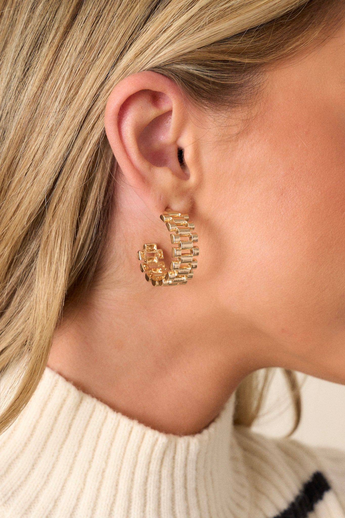 Unique Link Gold Hoop Earrings - All Earrings | Red Dress Unique Link Gold Hoop Earrings - All Earrings | Red Dress