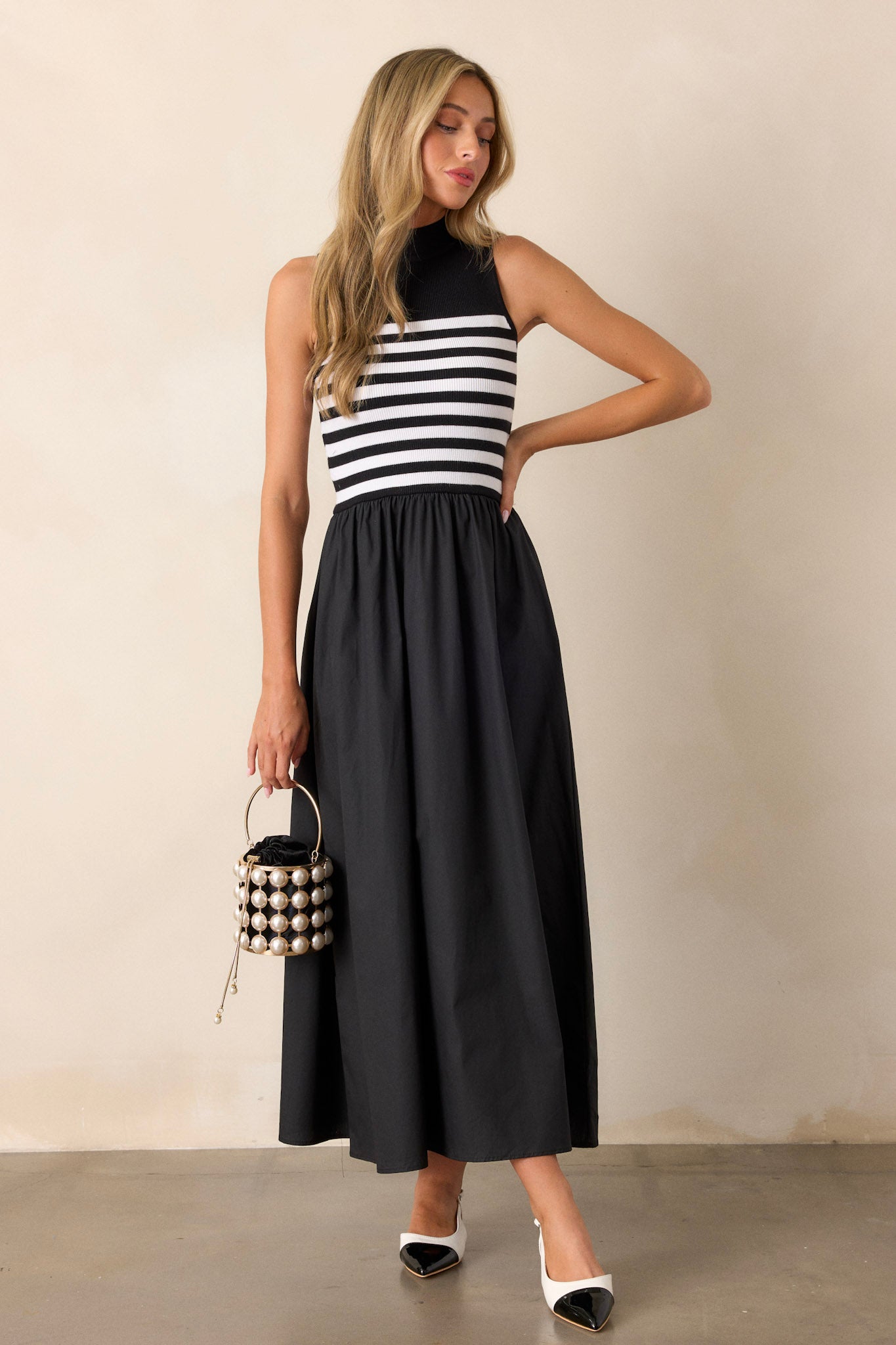 Black Sleeveless Striped Maxi Dress - All Dresses | Red Dress Black Sleeveless Striped Maxi Dress - All Dresses | Red Dress
