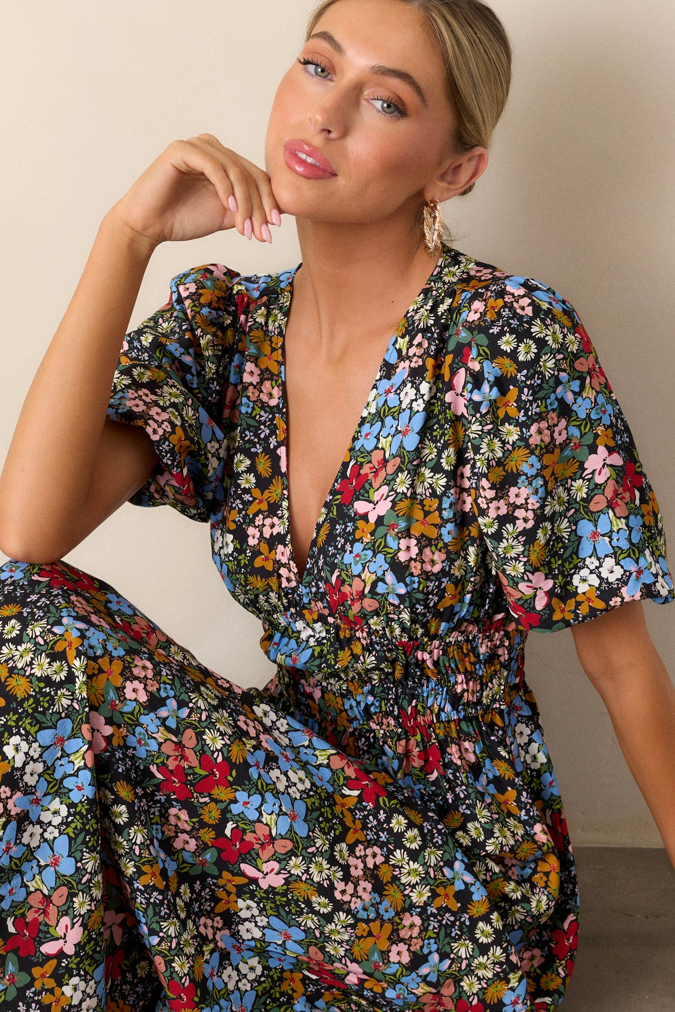 MINKPINK Josie Puff Sleeve Midi Dress In Fall Ditsy Floral | Red Dress MINKPINK Josie Puff Sleeve Midi Dress In Fall Ditsy Floral | Red Dress