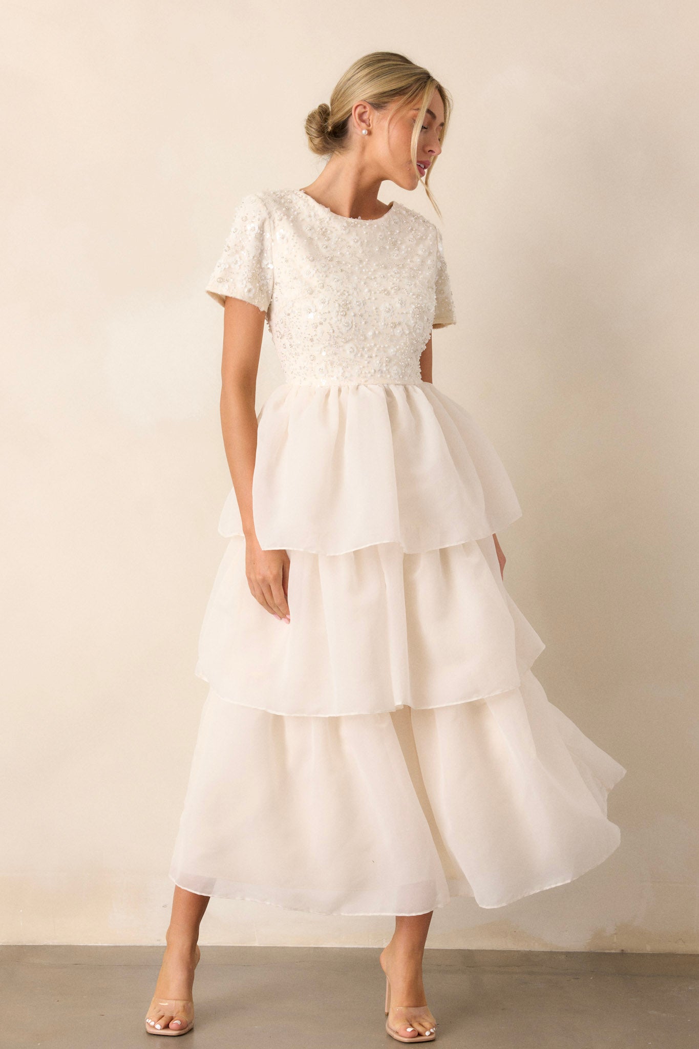 Ivory Pearl Embellished Midi Dress - All Dresses | Red Dress Ivory Pearl Embellished Midi Dress - All Dresses | Red Dress