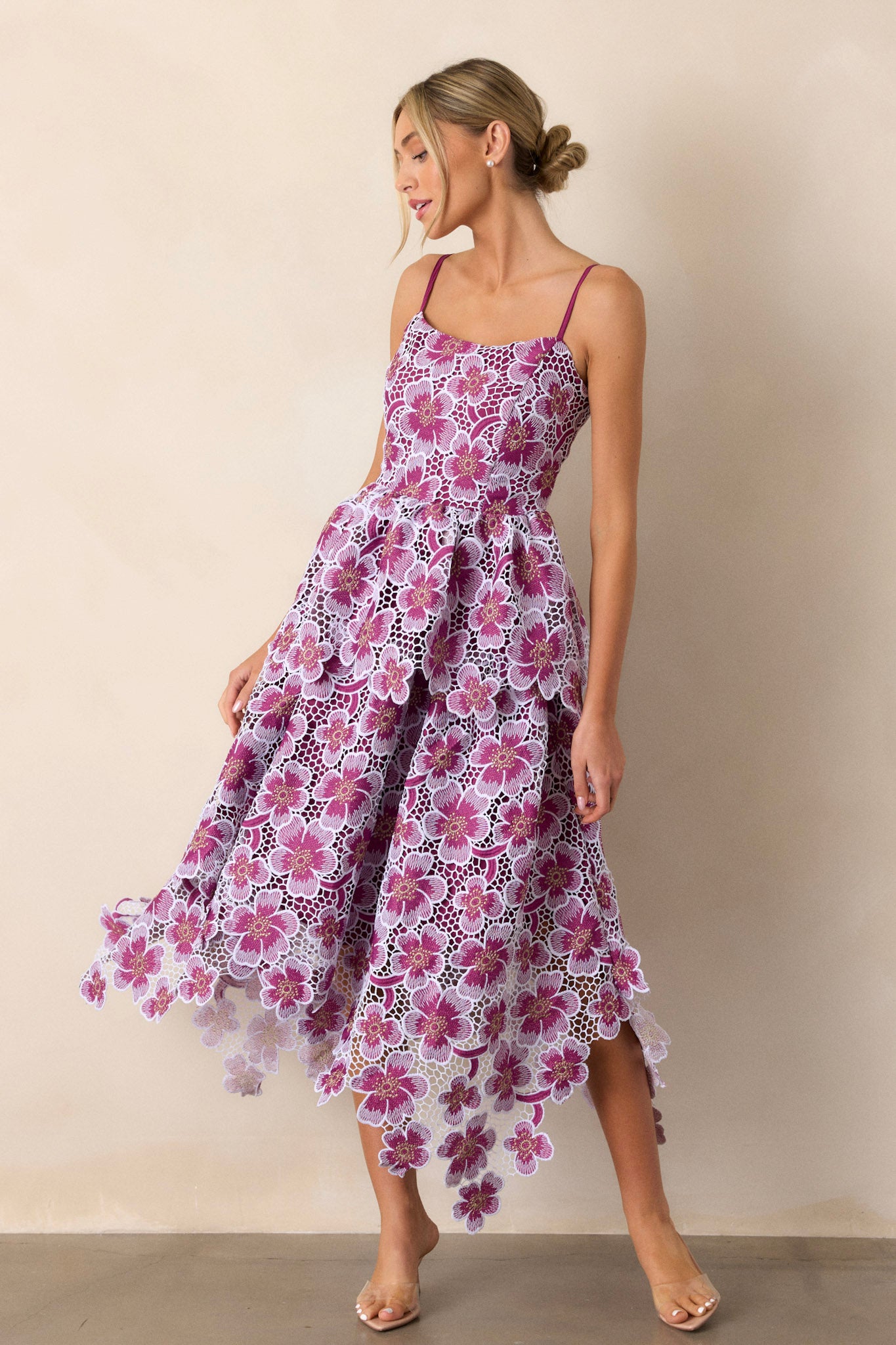 Light Plum Floral Embroidered Midi Dress - All Dresses | Red Dress Light Plum Floral Embroidered Midi Dress - All Dresses | Red Dress