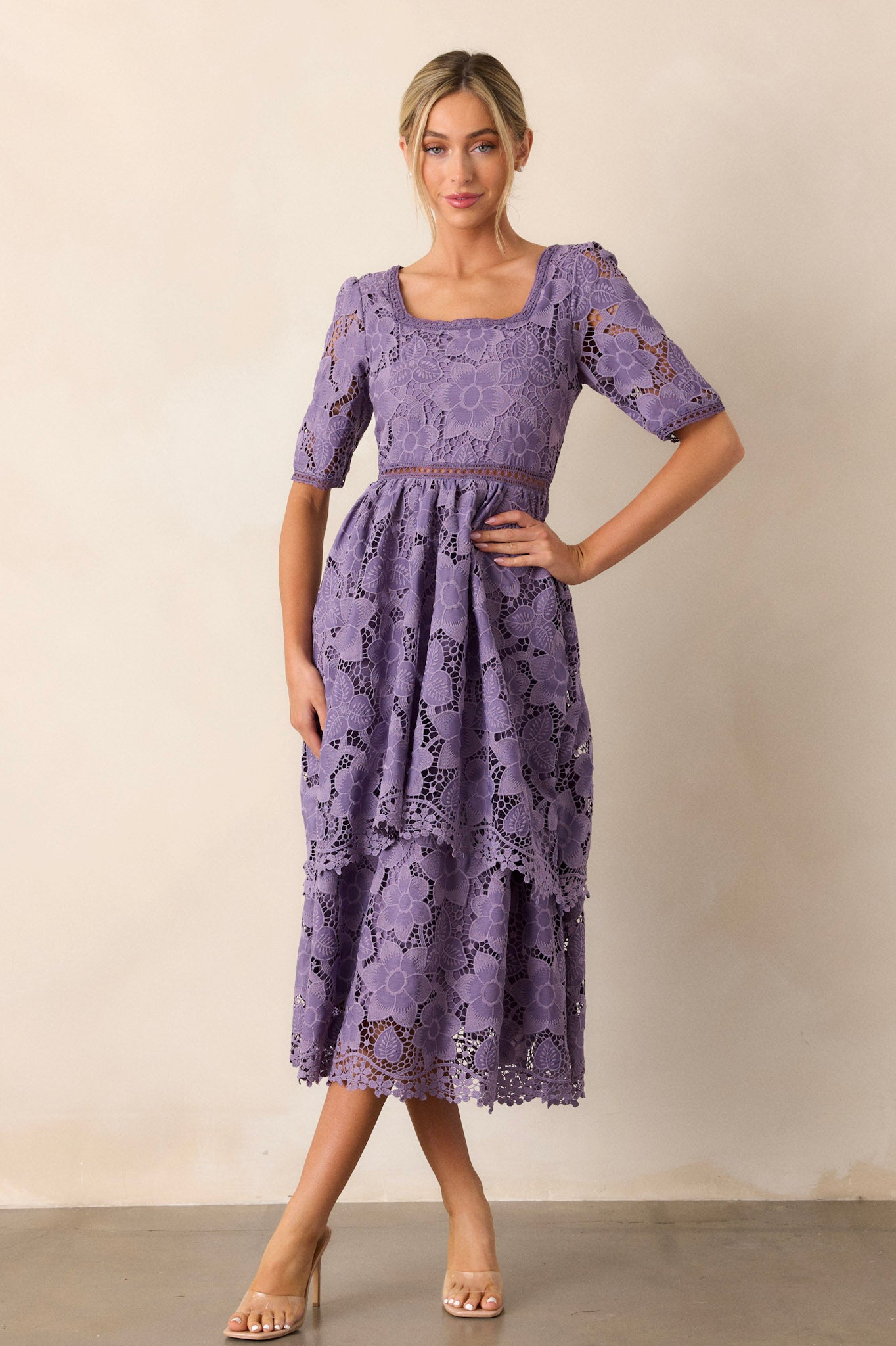 Lilac Floral Embroidered Midi Dress All Dresses Red Dress