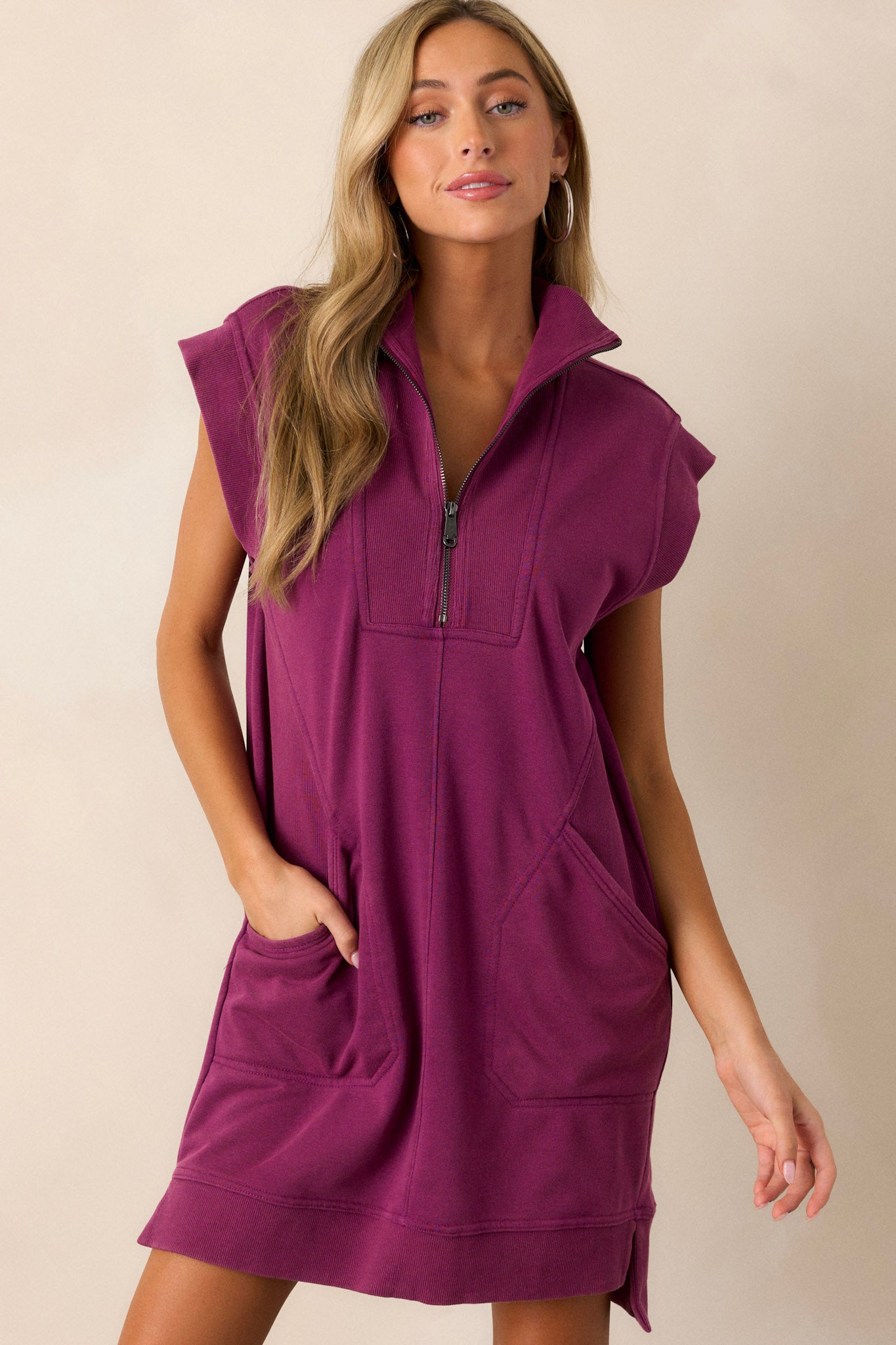 100% Cotton Pink Magenta Zip Front Mini Dress -All Dresses | Red Dress 100% Cotton Pink Magenta Zip Front Mini Dress -All Dresses | Red Dress