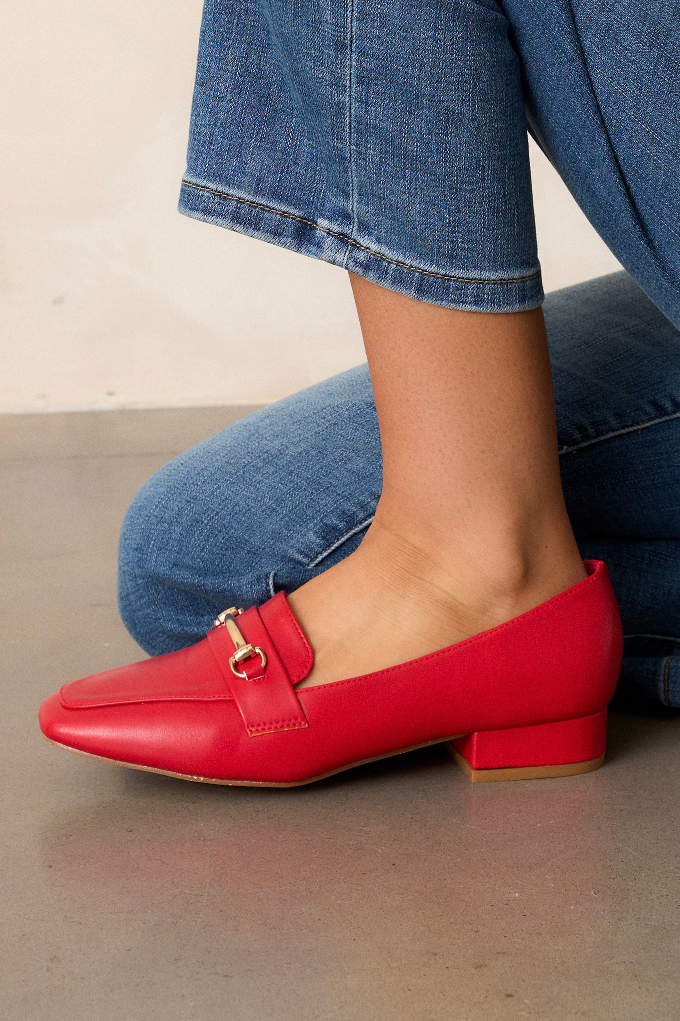 Elegant Stroll Red Vegan Leather Loafers - Main Image