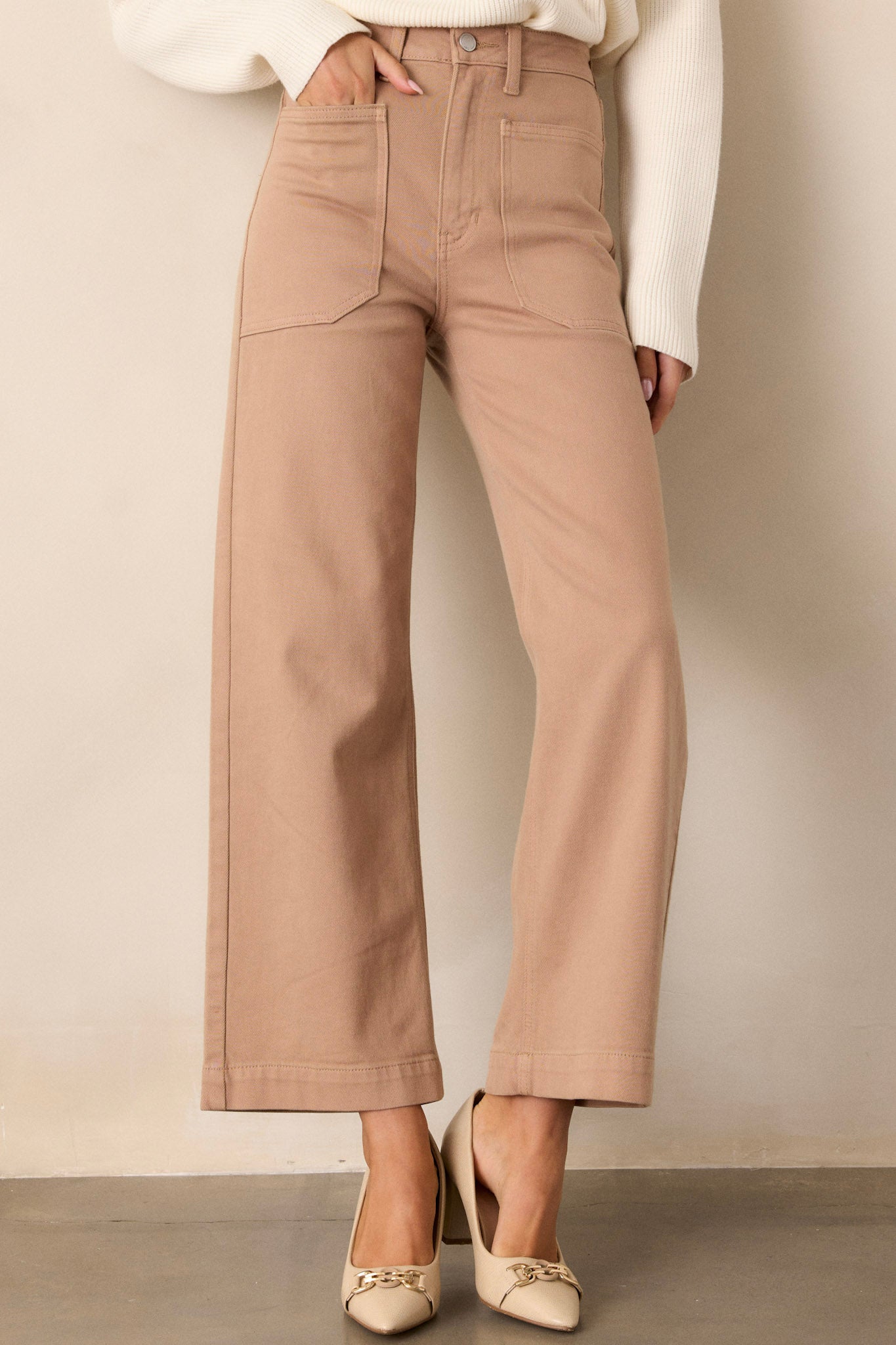 Around The City Tan Wide Leg Jeans