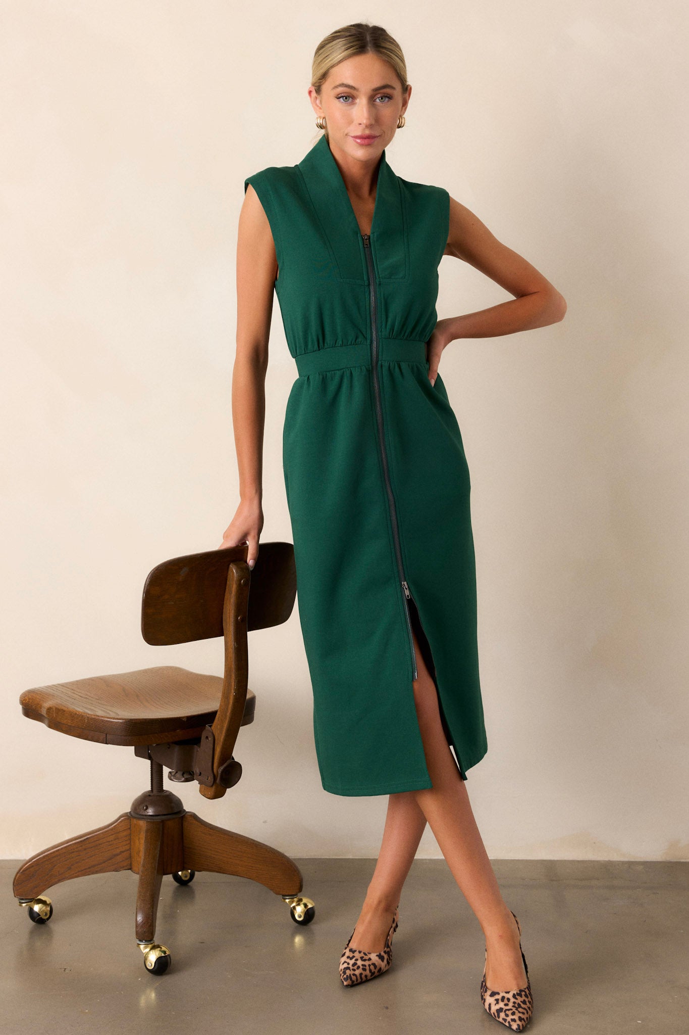 Hunter Green Sleeveless Midi Dress - All Dresses | Red Dress Hunter Green Sleeveless Midi Dress - All Dresses | Red Dress