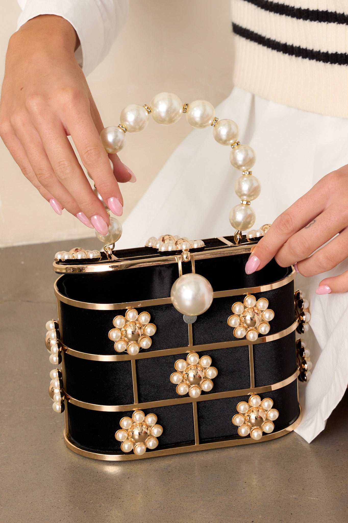 Ivory Pearl & Black Embellished Clutch - All Accessories | Red Dress Ivory Pearl & Black Embellished Clutch - All Accessories | Red Dress