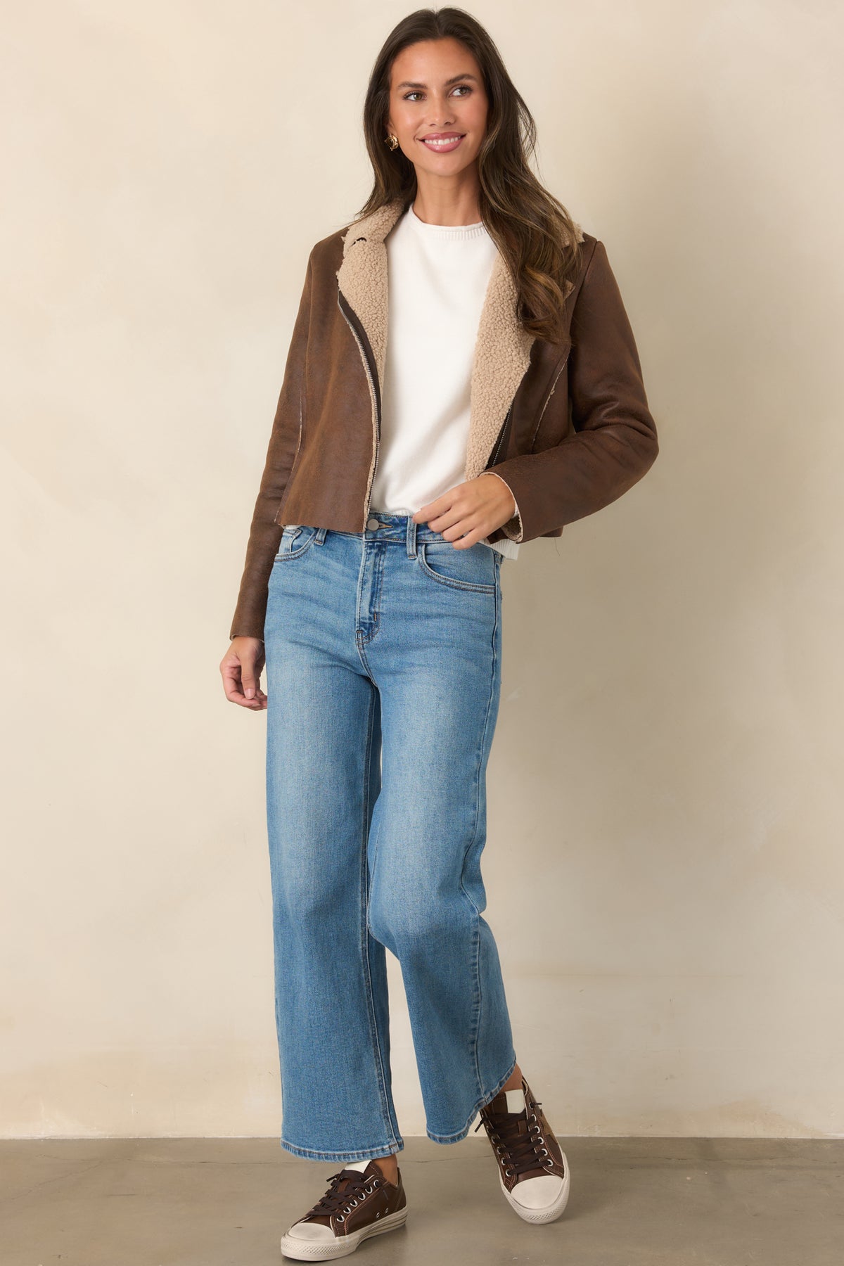 Good From Here Medium Wash Mid Rise Slim Wide Leg Jeans