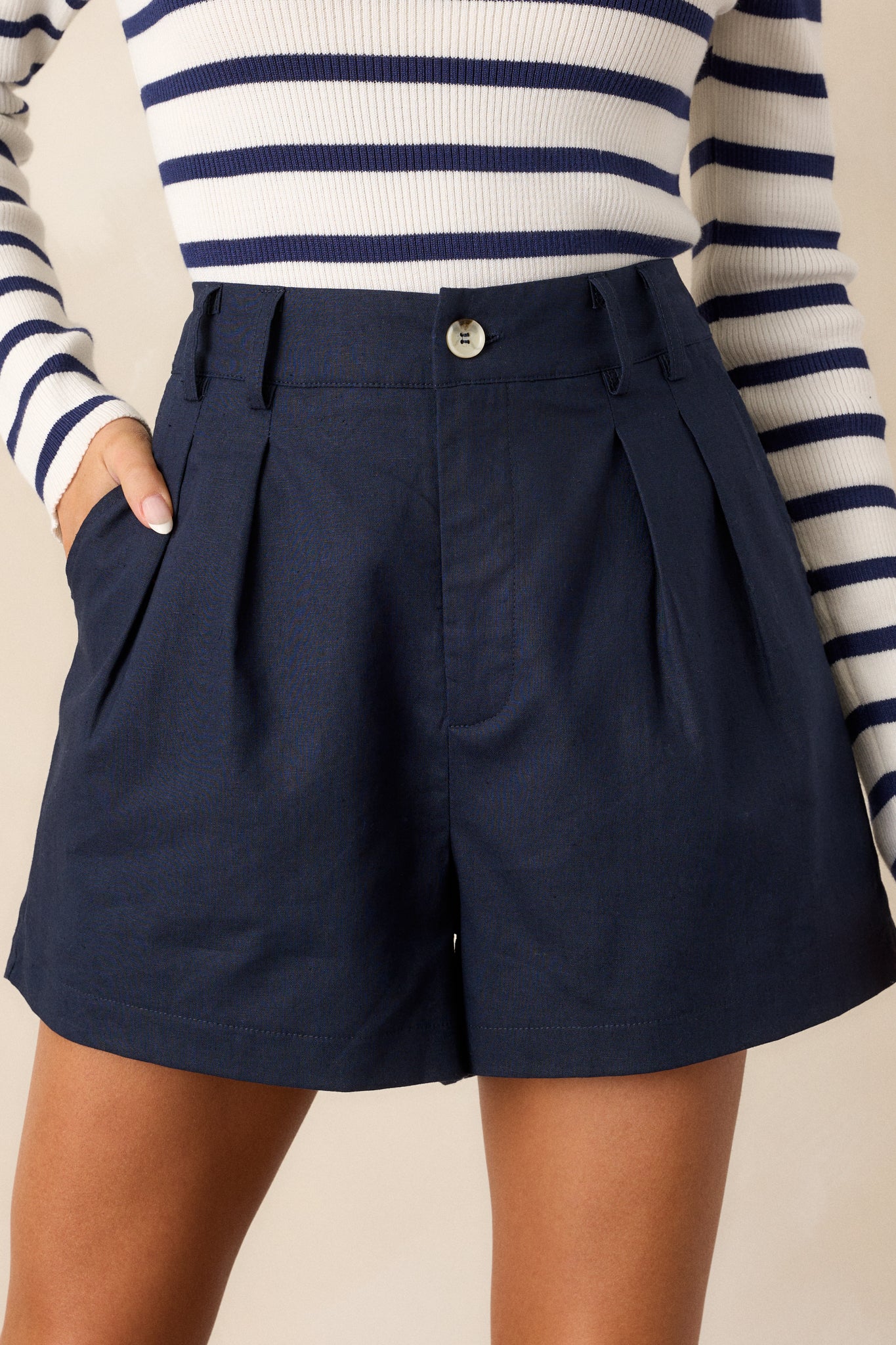 Navy Pleated Shorts - All Bottoms | Red Dress Navy Pleated Shorts - All Bottoms | Red Dress