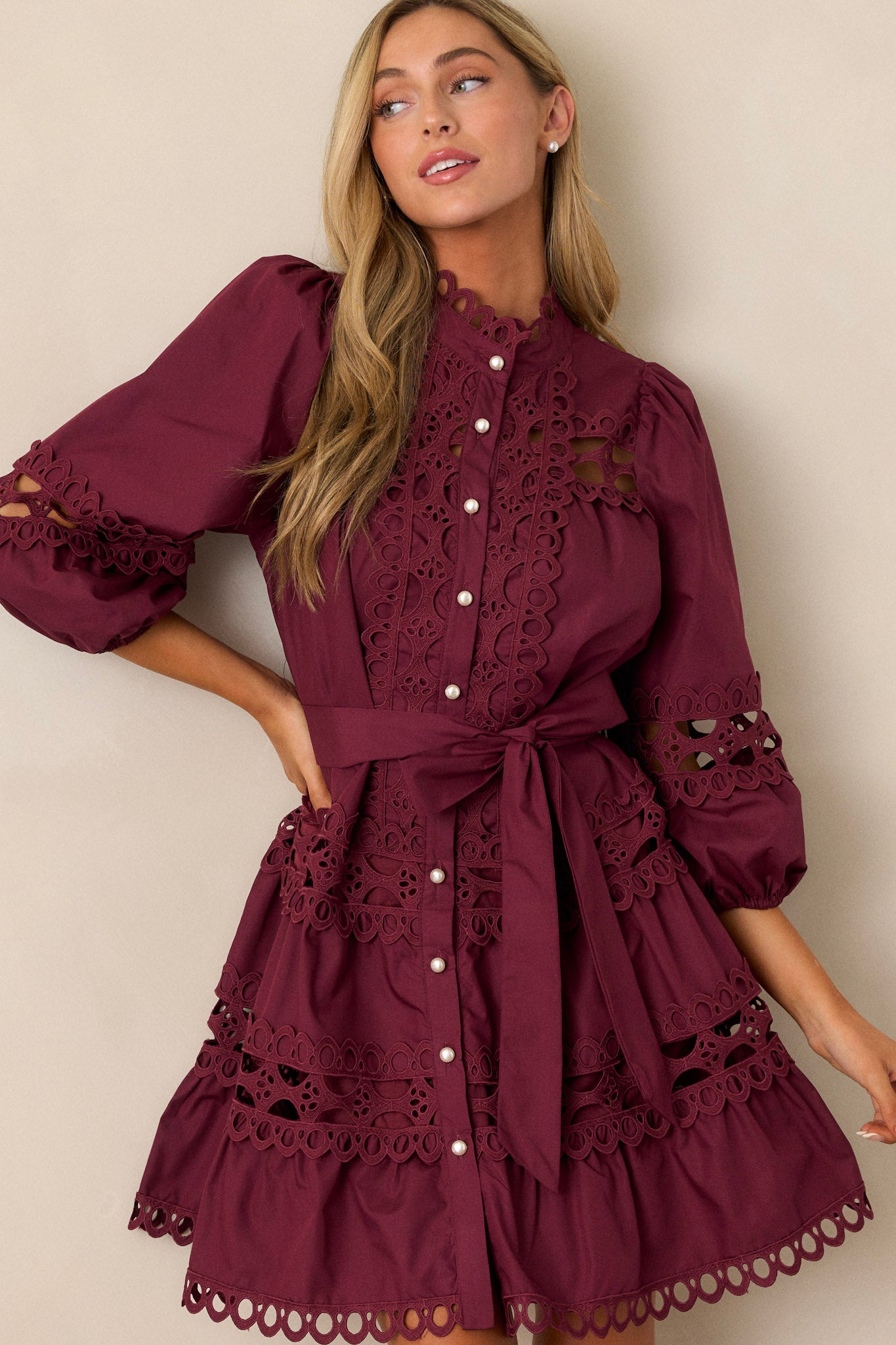 Far From Over 100% Cotton Plum Eyelet Mini Dress Far From Over 100% Cotton Plum Eyelet Mini Dress