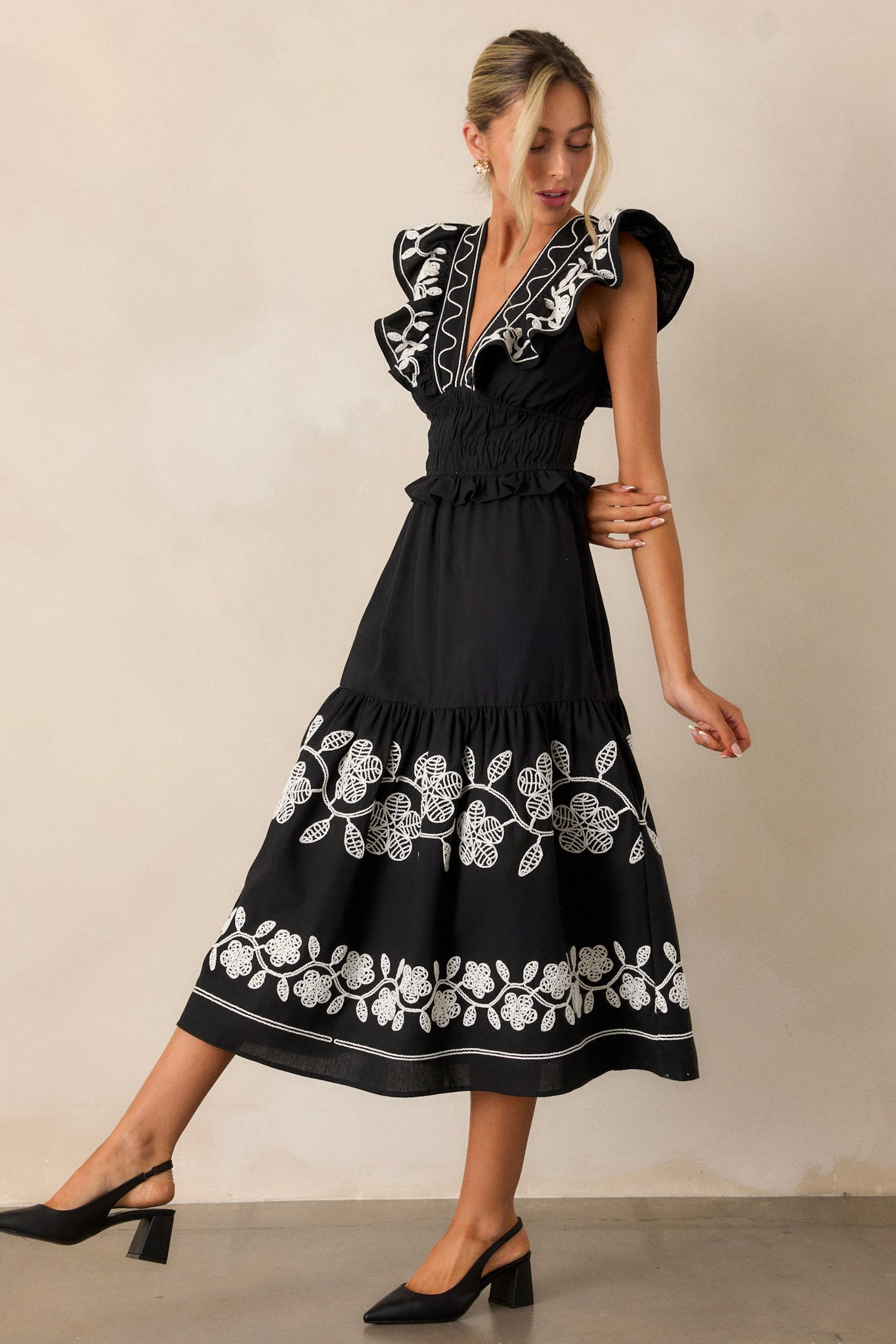 Whispering Pines Black Flutter Sleeve Midi Dress Whispering Pines Black Flutter Sleeve Midi Dress