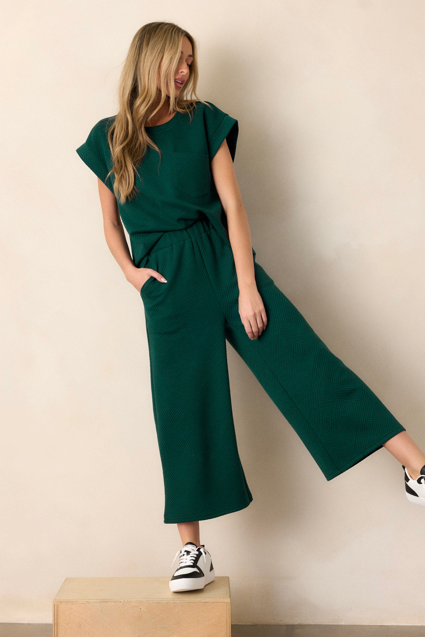Forest Green Cropped Textured Pants - All Bottoms | Red Dress Forest Green Cropped Textured Pants - All Bottoms | Red Dress
