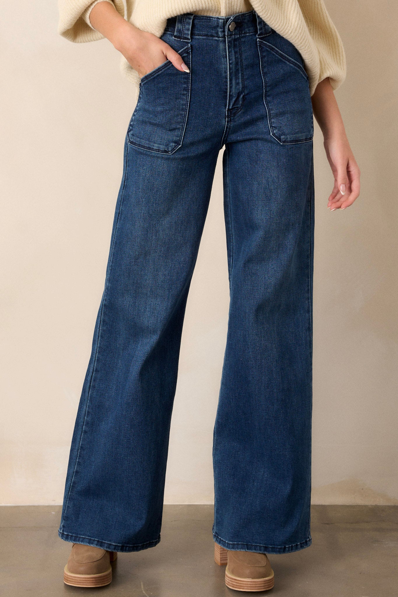 Hazy Days Dark Wash Wide Leg Jeans - Main Image