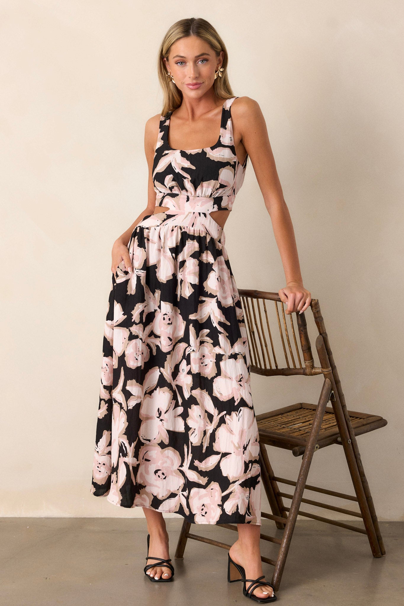 Radiant Day Black Floral Cutout Maxi Dress Radiant Day Black Floral Cutout Maxi Dress