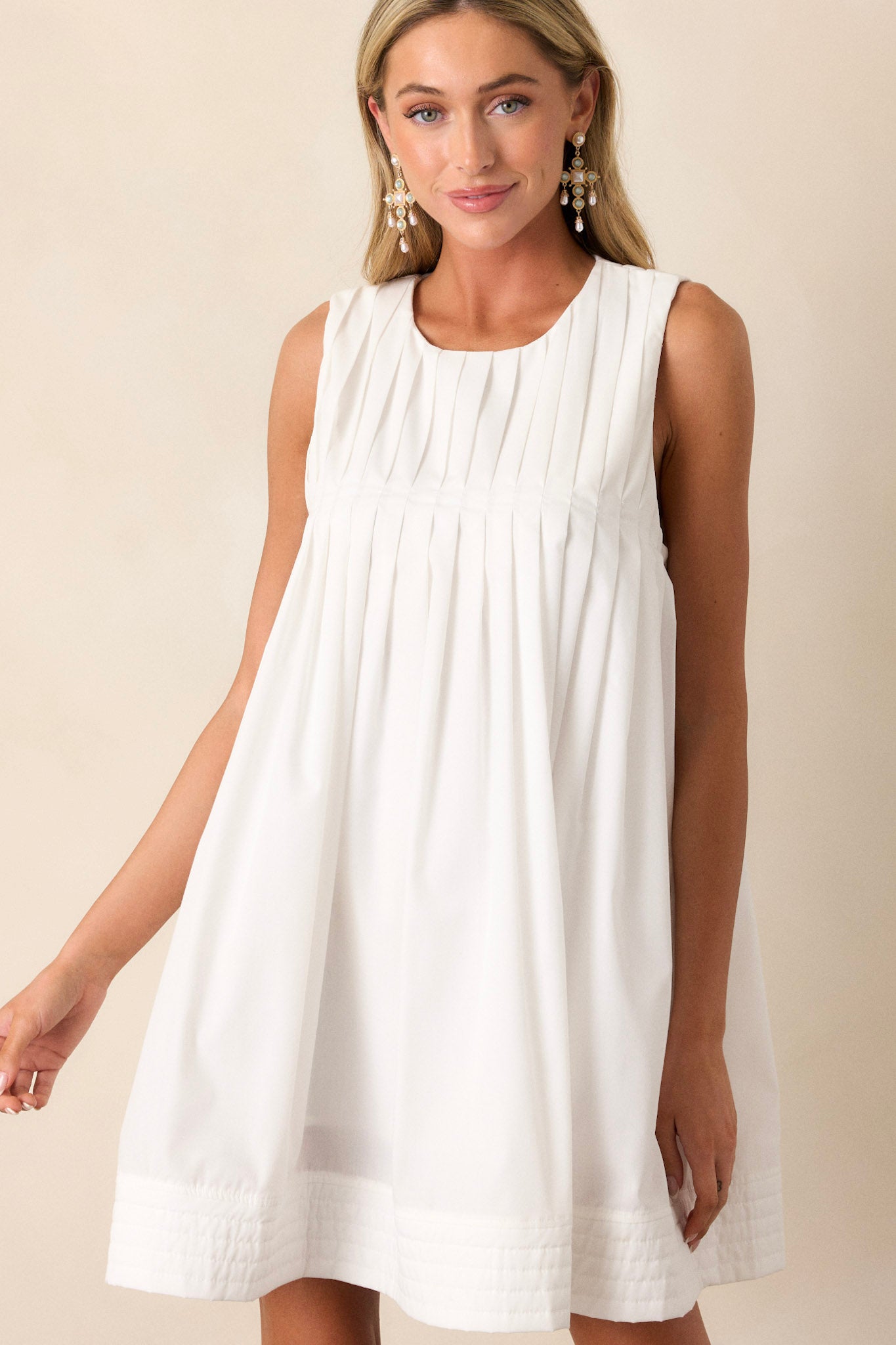 Pleated White Mini Shift Dress - All Dresses | Red Dress Pleated White Mini Shift Dress - All Dresses | Red Dress