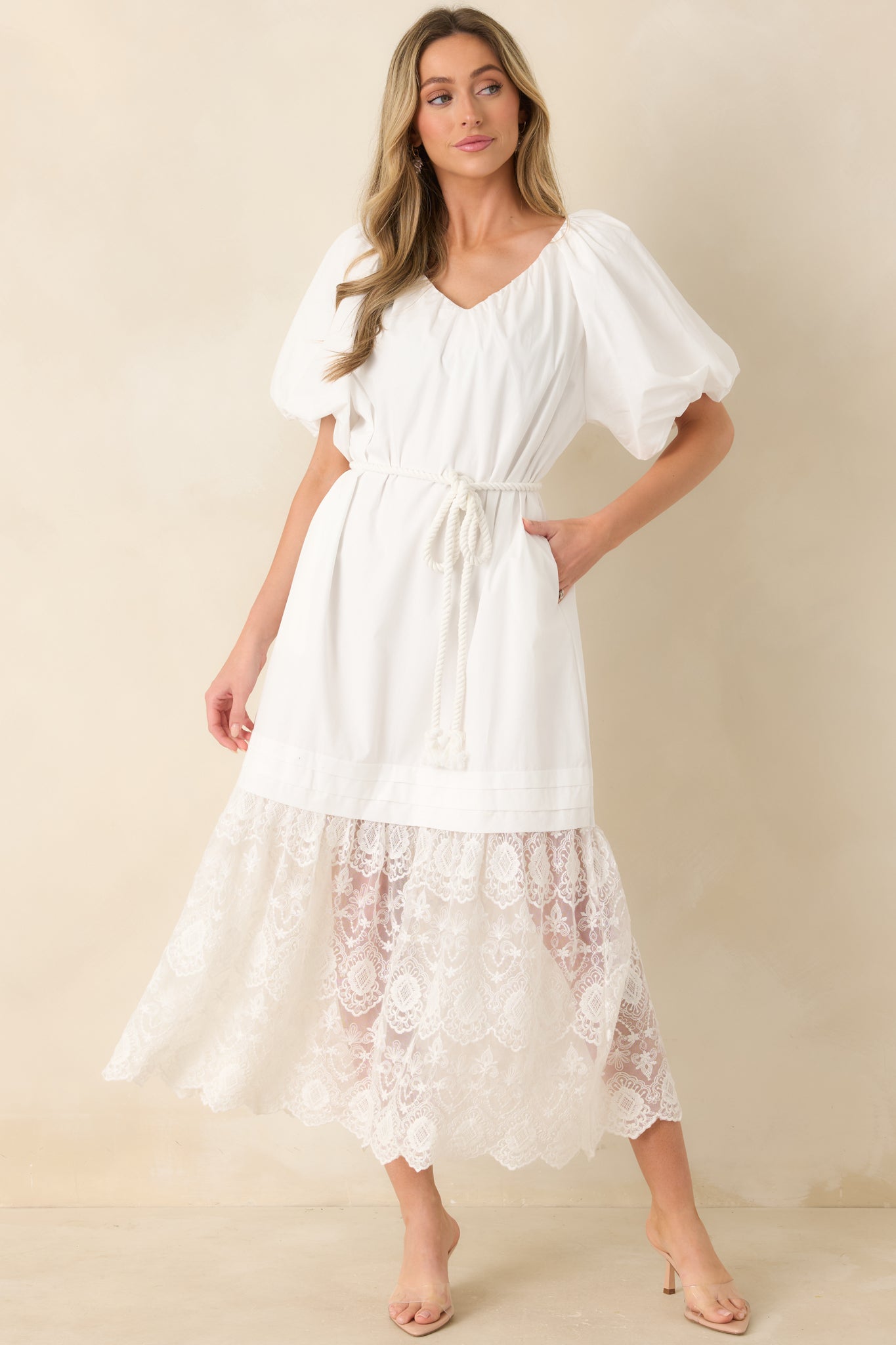 Women's Je T'aime Toujours White Cotton & Gathered Lace Maxi Dress | Size: S | Red Dress Women's Je T'aime Toujours White Cotton & Gathered Lace Maxi Dress | Size: S | Red Dress